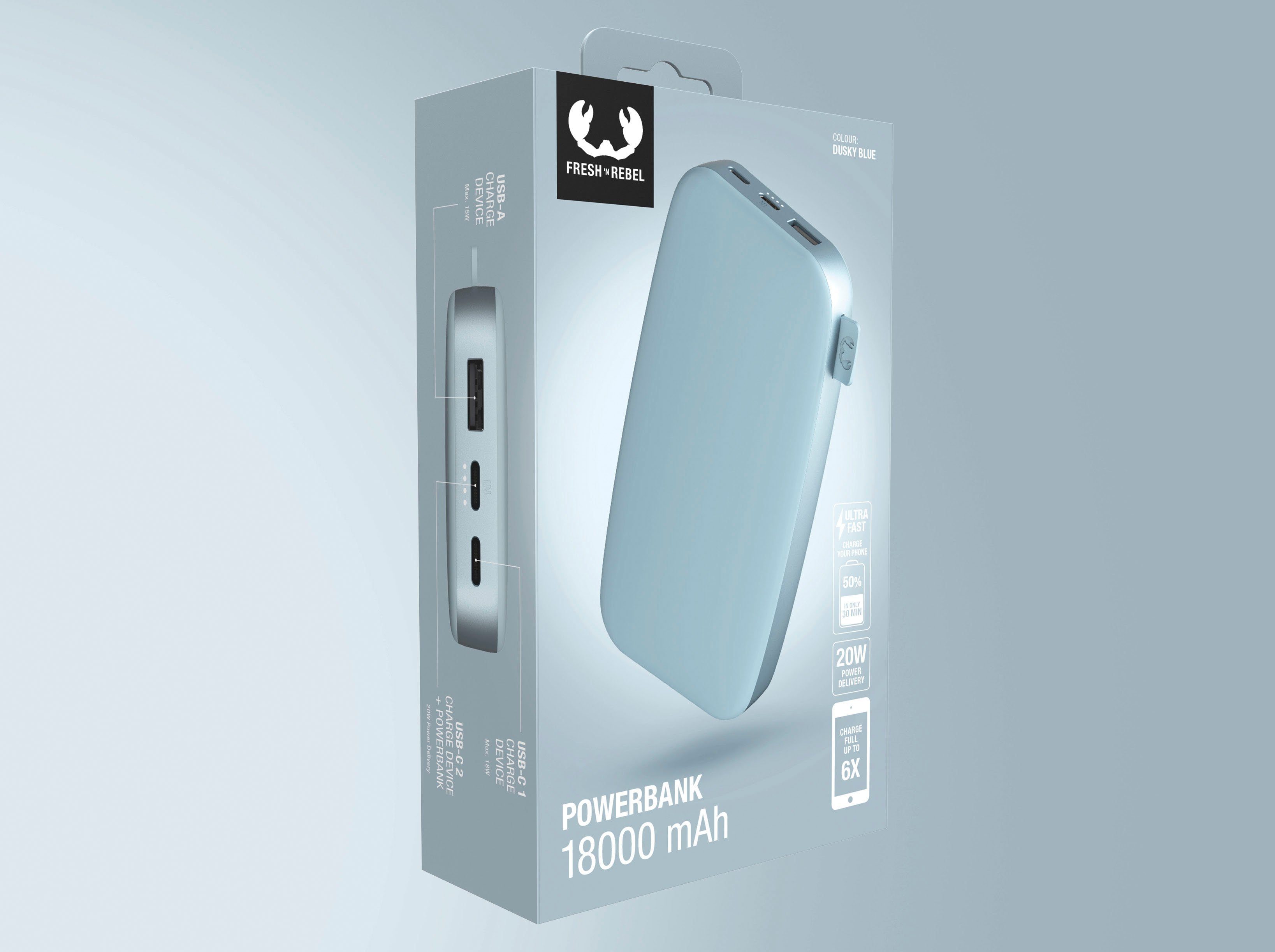 Fresh´n Rebel USB-C, Power PD 20W hellblau Charge mit Ultra & Fast Powerbank Pack 18000mAh