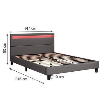 VitaliSpa® Bett Bettgestell Bern mit LED 140 cm Grau