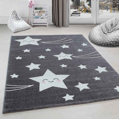 Kinderteppich Sterne-Design, Carpettex, Läufer, Höhe: 11 mm, Kinderteppich Stern-Design Grau Baby Teppich Kinderzimmer Pflegeleicht