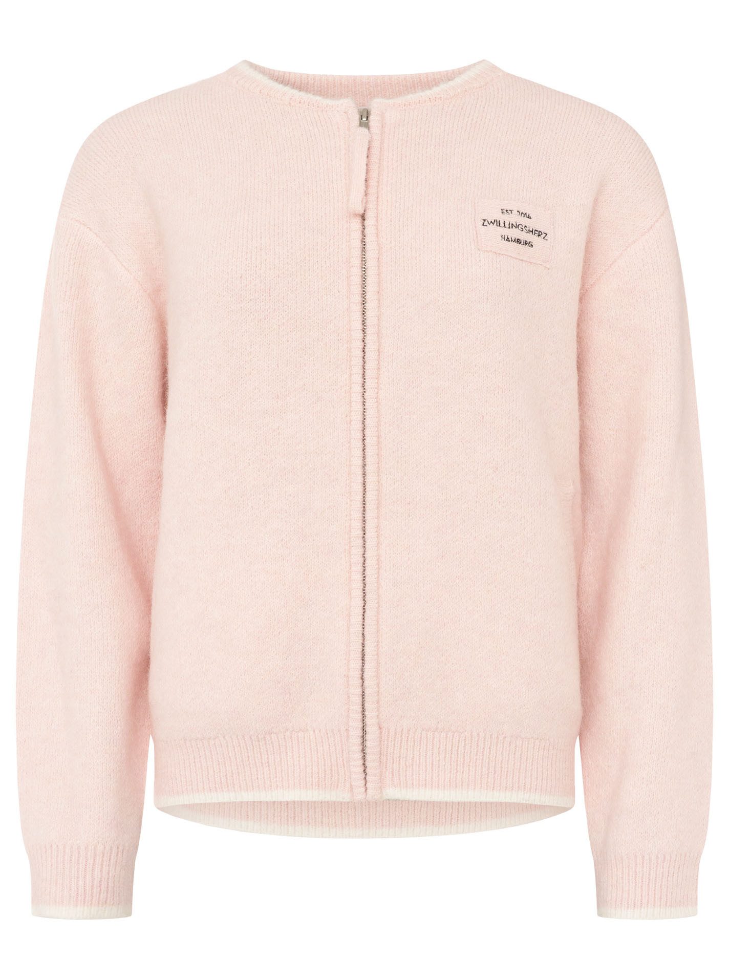 Zwillingsherz Strickjacke "ZH" mit Reißverschluss, Eingriffstaschen, Logopatch, farbige Kanten – Bild 3 von 5