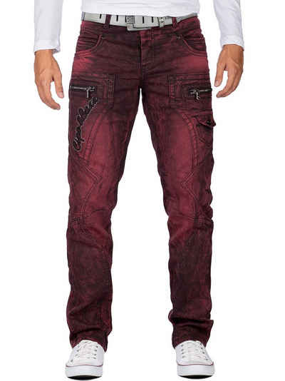 Cipo & Baxx 5-Pocket-Jeans »BA-CD296 Jeans Hose mit Schriftzügen und zusätlich« mit dicken Nähten und Zippern