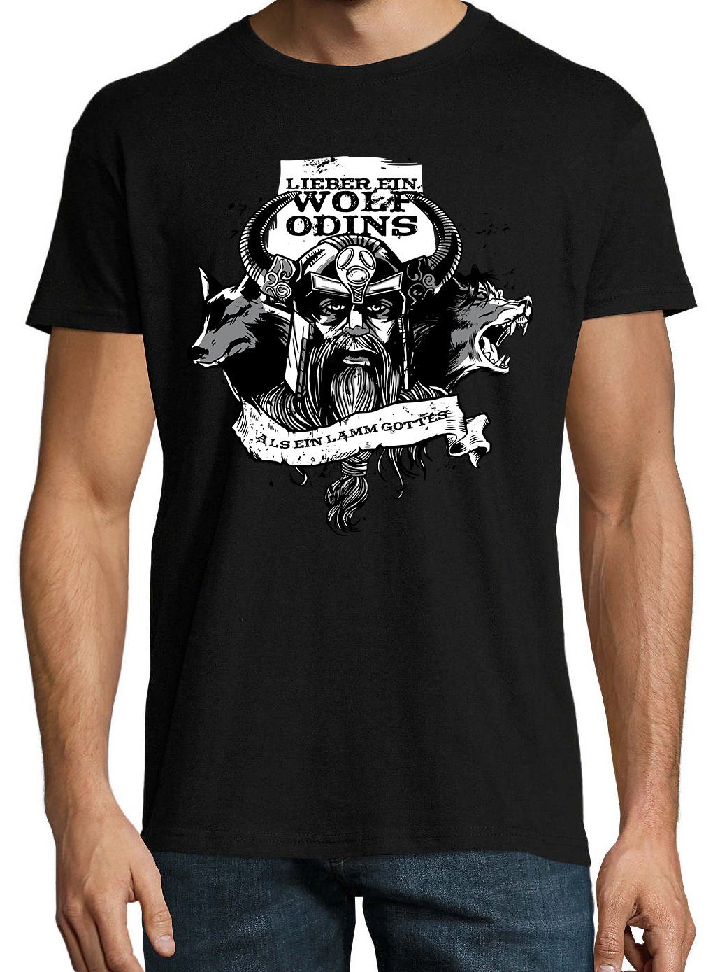 T-Shirt Odins" Wolf Print-Shirt Designz Youth "Lieber mit Herren ein lustigem Schwarz Spruch