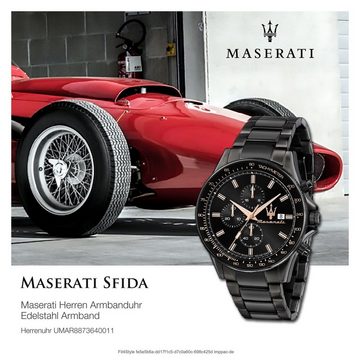 MASERATI Chronograph Maserati Herren Uhr Chronograph, Herrenuhr rund, groß (ca. 44mm) Edelstahlarmband, Made-In Italy