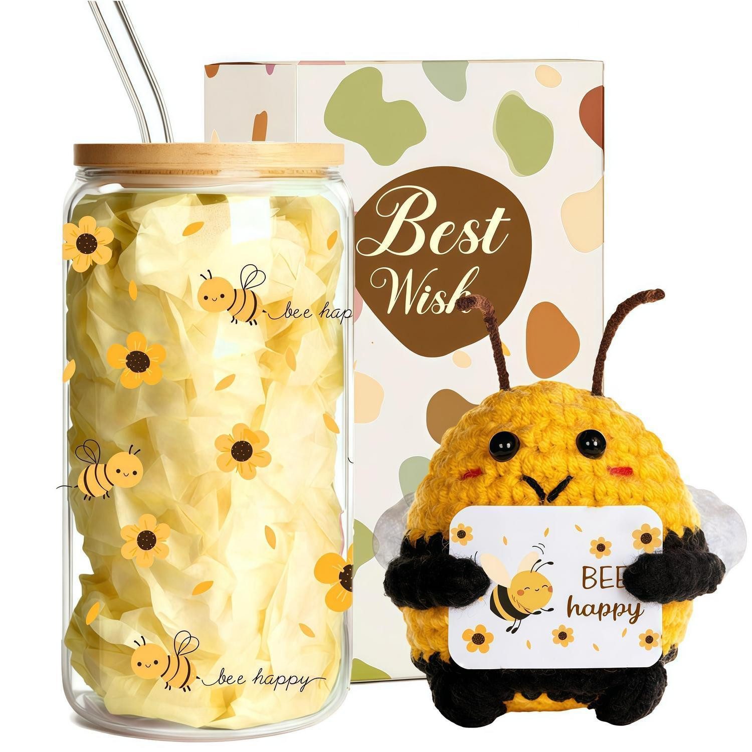 LuxusKollektion Geschenkbox Geschenkset Biene Glastasse & Plüschtier