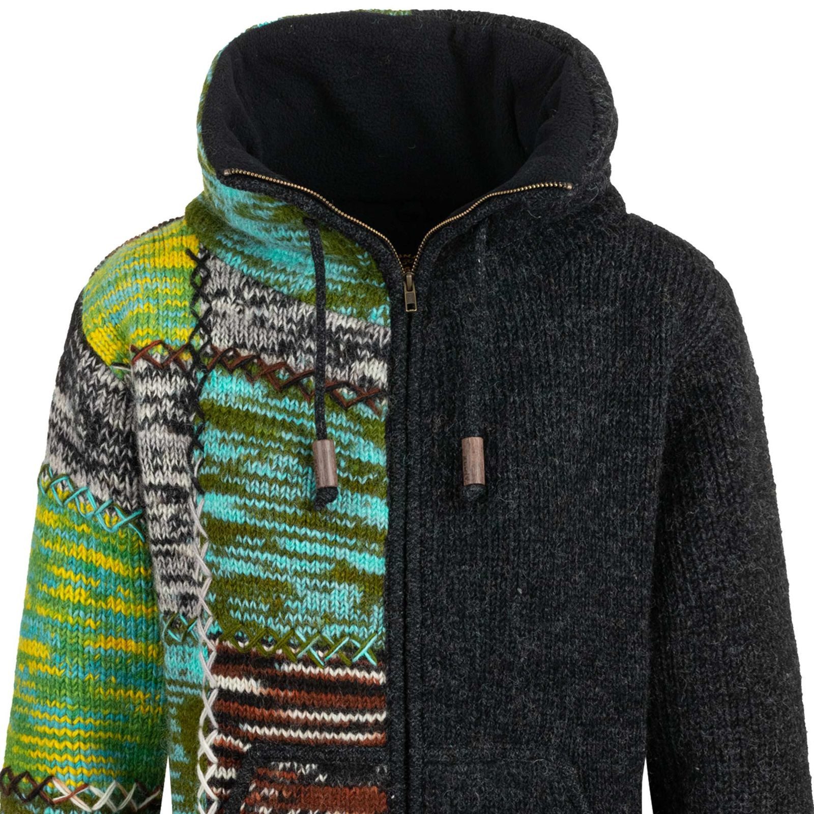 KUNST UND MAGIE Strickjacke Strickjacke Boho Bunt Jacke Kragen Futter