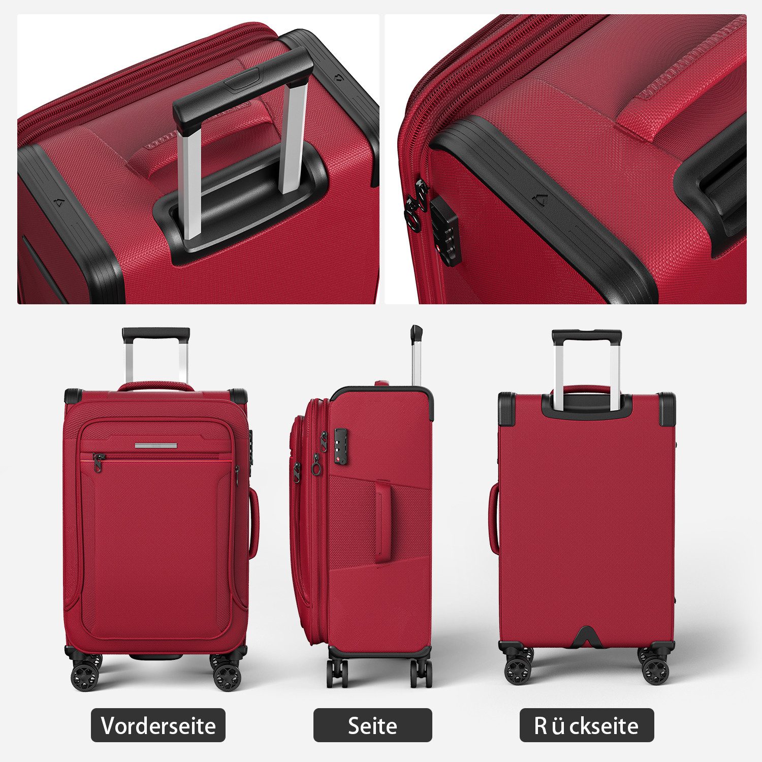 Verage Weichgepäck-Trolley Toledo Weichschalenkoffer Reisekoffer, 4 Rollen, TSA-Schloss, 4 Rollen Trolley Volumenerweiterung bei S/M/L/Sets