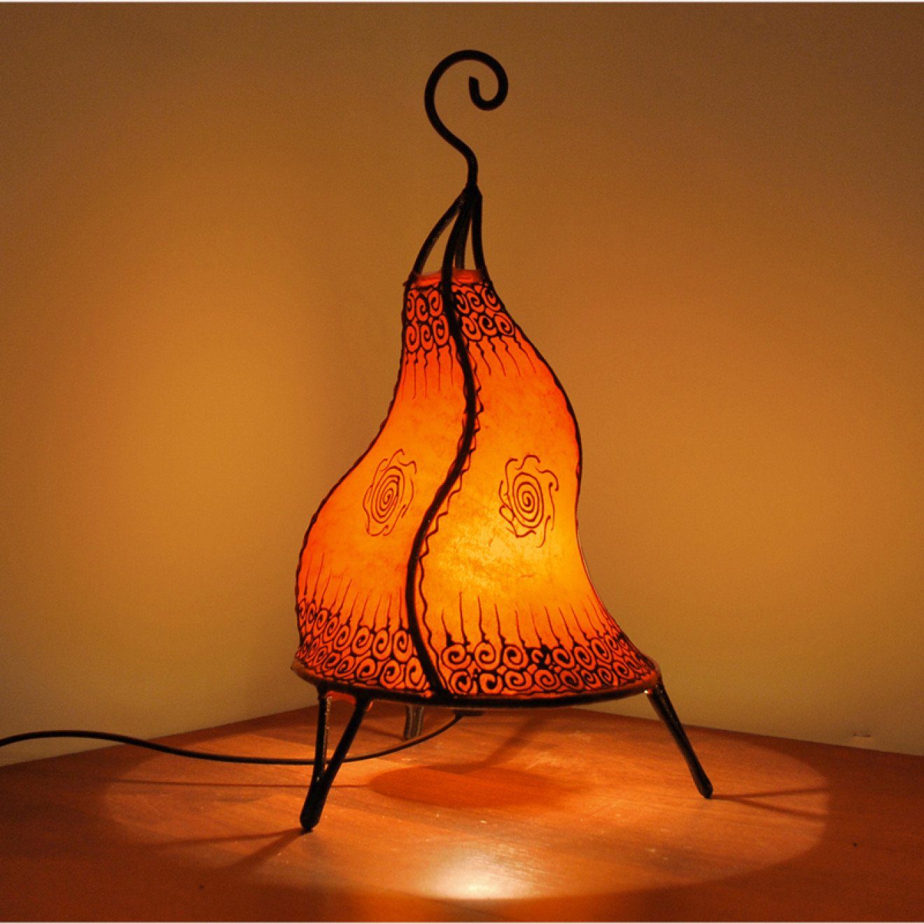H40cm Marokkanische Tischleuchte CHEVAL l-artisan Orange Stehlampe, Leder Bodenleuchte,