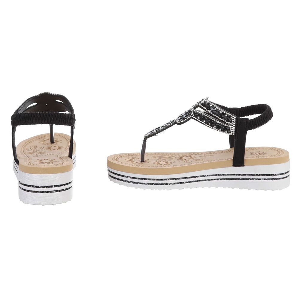 Ital-Design Damen Plateau-Flip-Flop mit Schmucksteinen Zehentrenner (91970845) Keilabsatz/Wedge Keilsandaletten in Schwarz – Bild 5 von 5