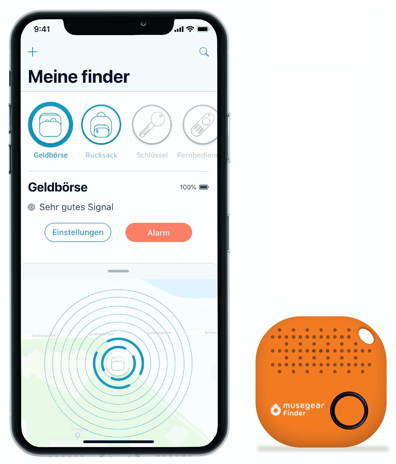 musegear Bluetooth®-Sender Schlüsselfinder mit Bluetooth App aus Deutschland, Zubehör für iOS/ Android Handys