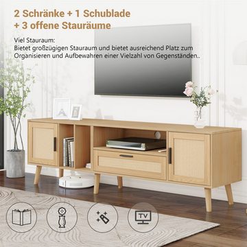 autolock TV-Schrank 180-cm-TV-Schrank mit Rattan-Dekoration, 2 Türen und einer Schublade