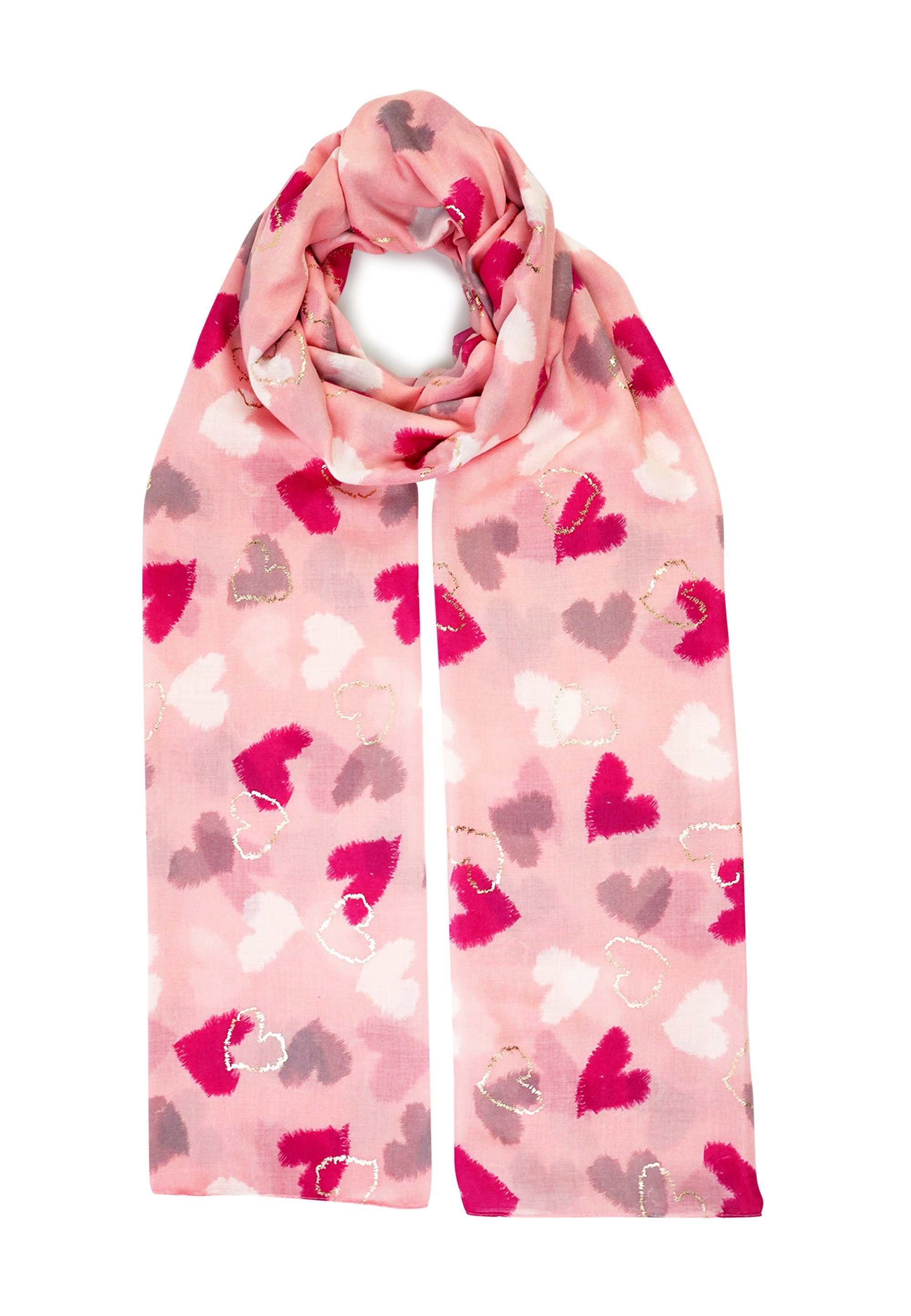 rosa mit URA, schönem Herzen-Print Modeschal Harpa