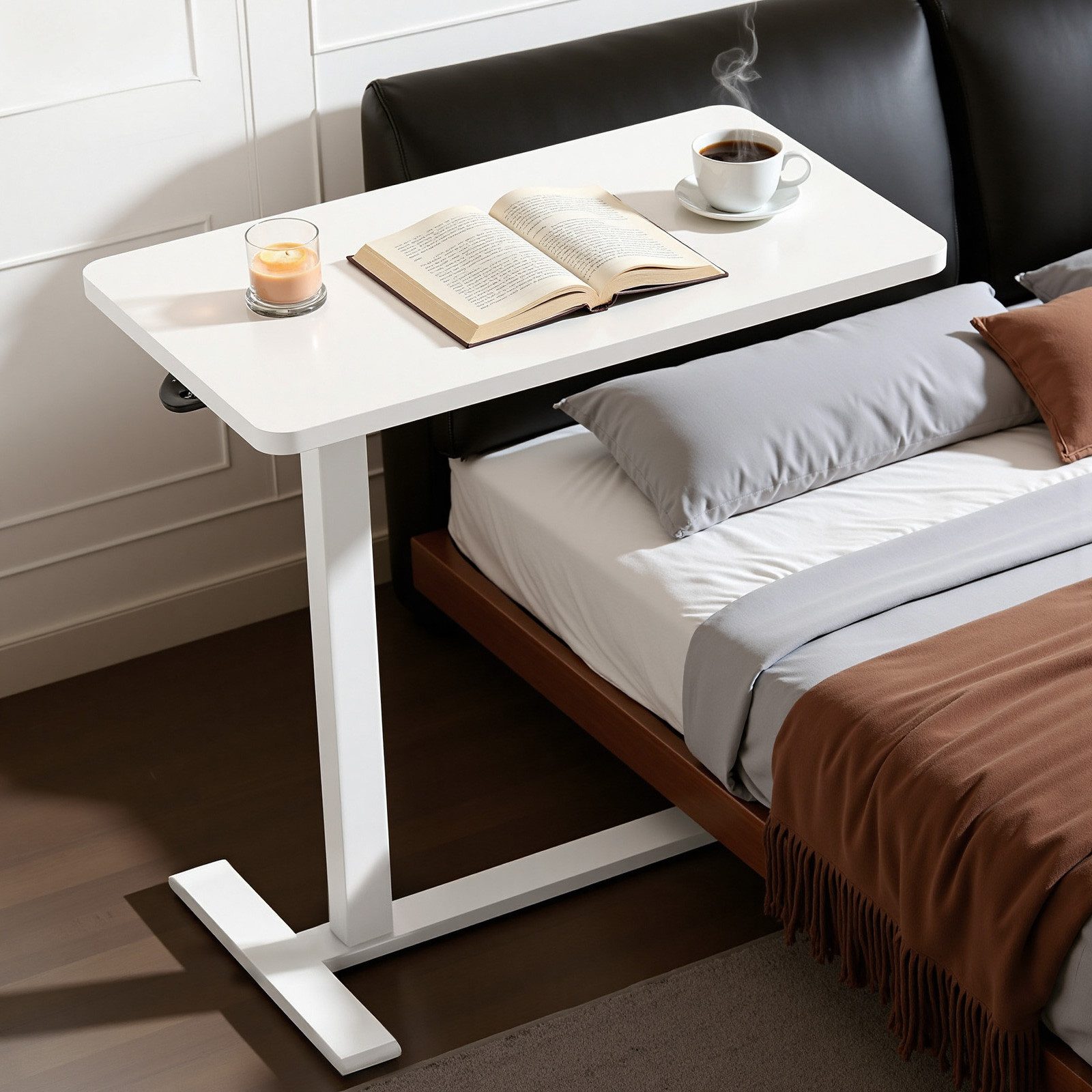 BlingBin Beistelltisch kleiner Computertisch Sofatisch Laptoptisch Stehpult (1-St., höhenverstellbar mit Rollen), für Wohnzimmer, Schlafzimmer, Pflegebett, Weiß