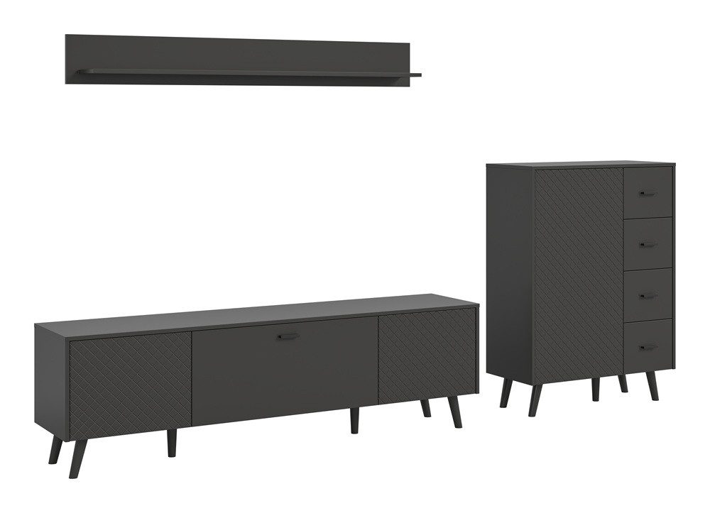 xonox.home Wohnwand Wohnwand Wohnkombination Linea 2, 3-teilig, grau, (3-St), Wohnkombination, modern