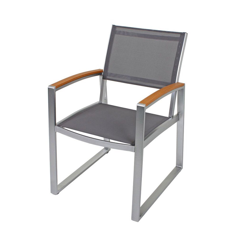 Lomadox Gartenstuhl GARDA-120, Stühle mit Armlehnen 2er Set in grauem Holzimitat, B/H/T: 56/84/66 cm