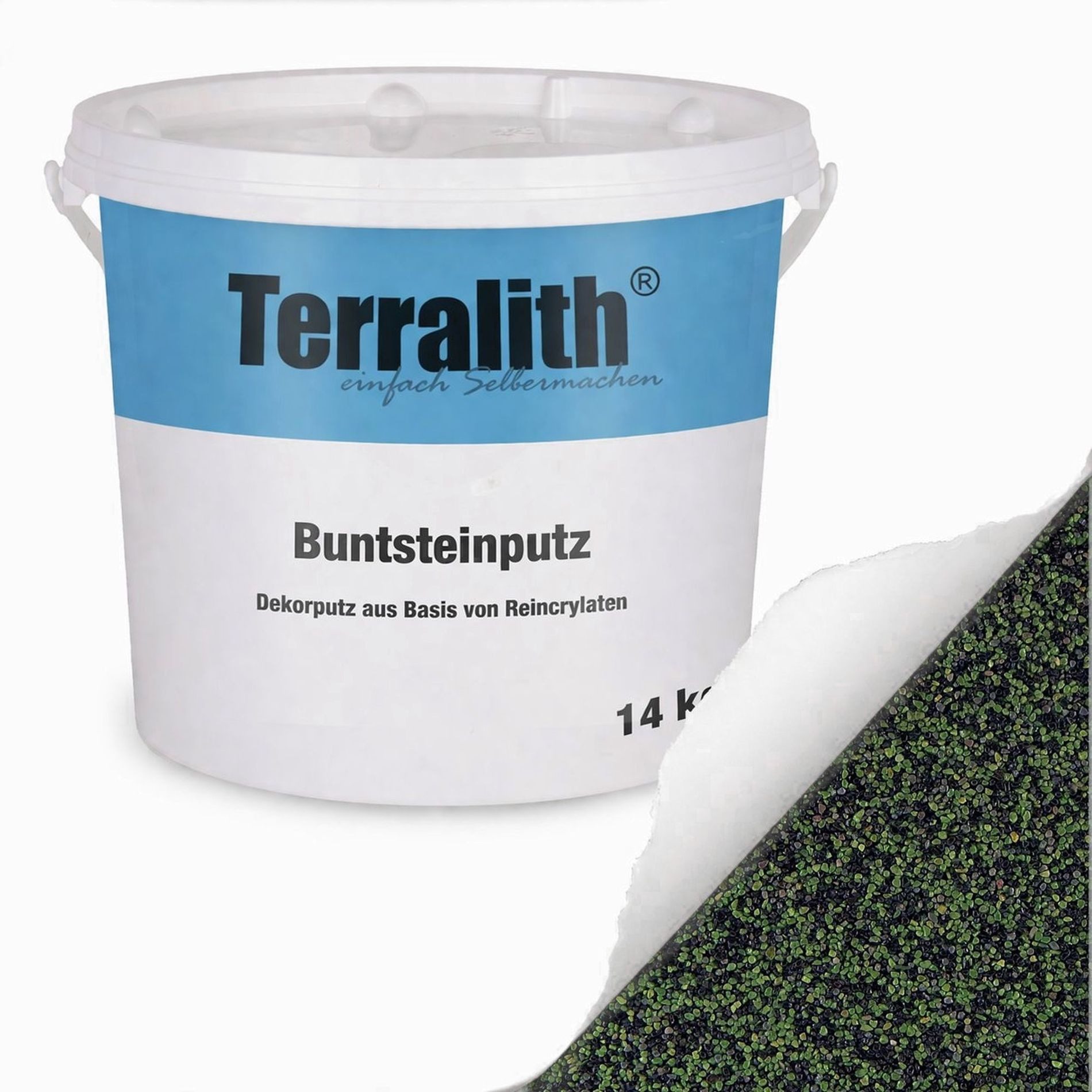 Terralith® Kunstharzputz Buntsteinputz Mosaikputz 2mm -14 kg- BSP34 (Eimer, Verarbeitungsfertig) Dekorationsputz aus Marmor-Granulat bzw. eingefärbter Körnung