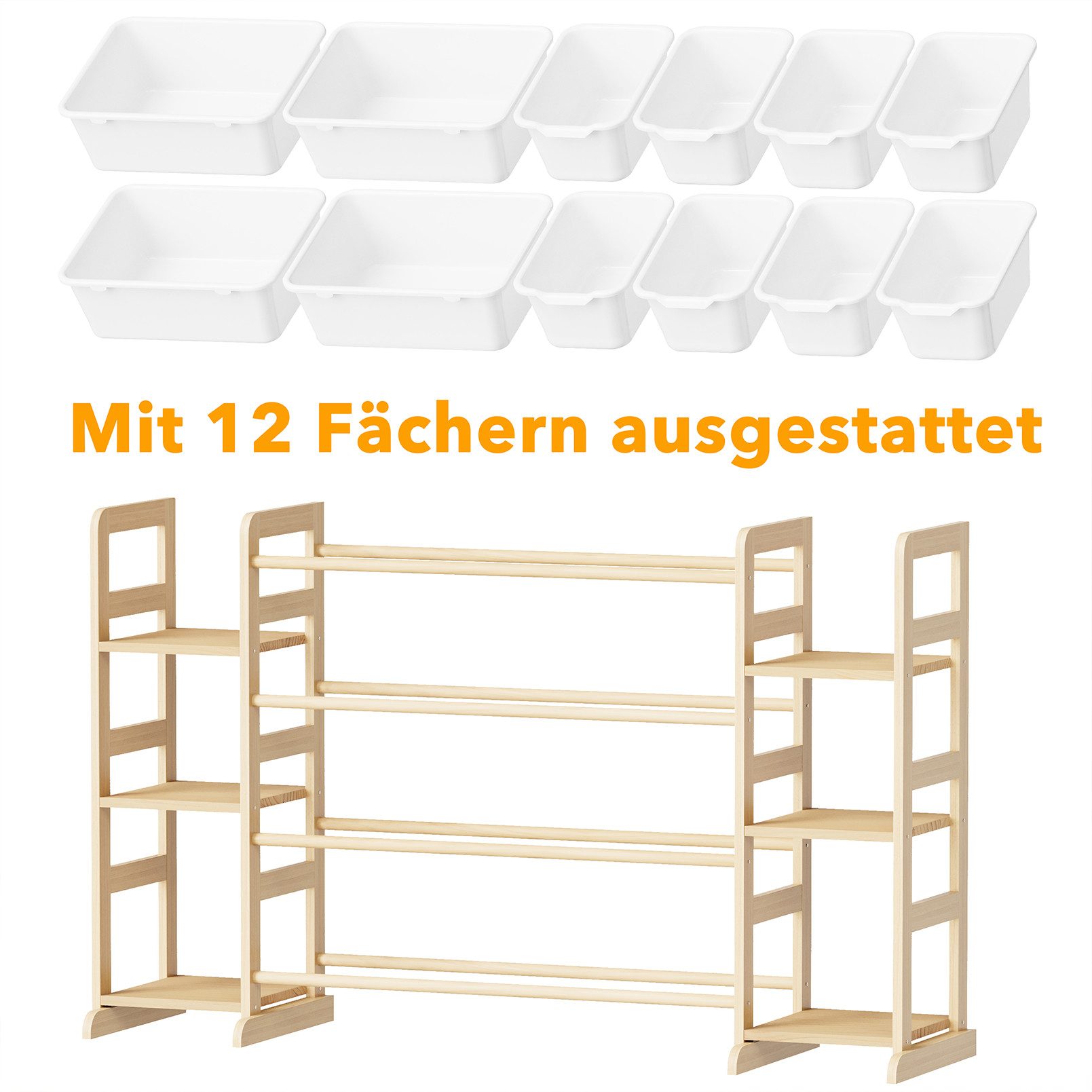 SpaceAid Kinderregal Spielzeug Regal, mit 6 Regalen und 12 Behältern, Bücherregal Kinder