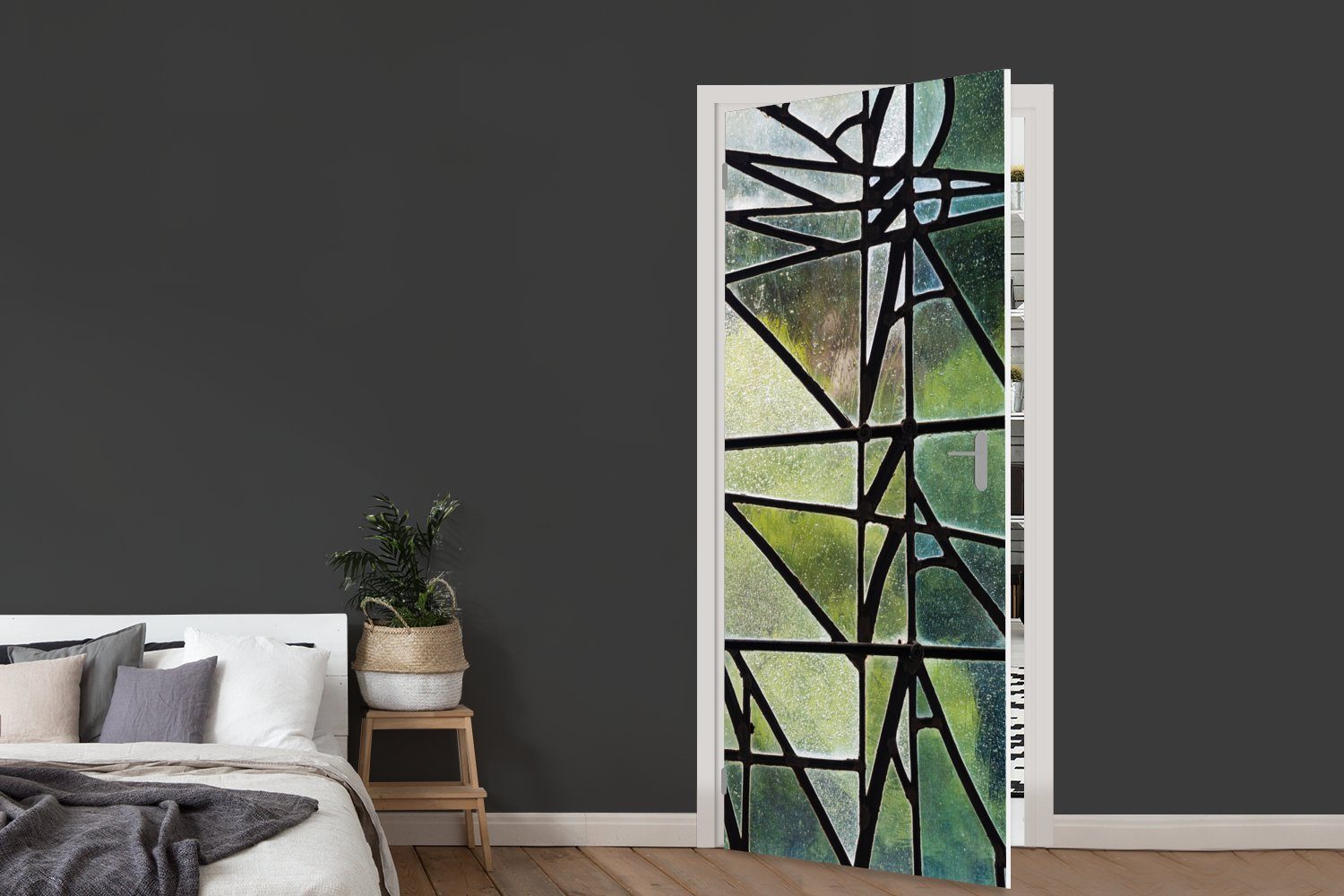 MuchoWow Türtapete Fenster für St), bedruckt, 75x205 Fototapete Hintergrund, cm Türaufkleber, Tür, (1 grünem Matt, auf