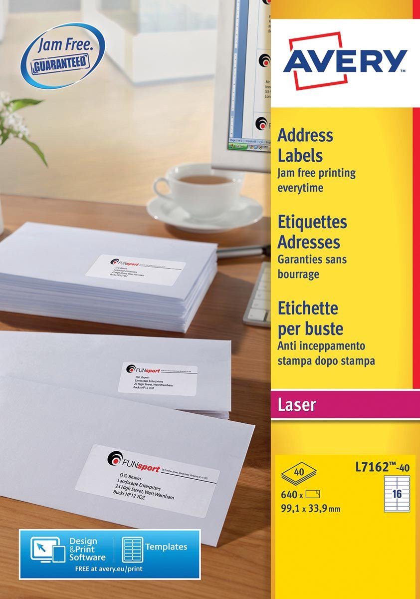 AVERY Etiketten L7162-40 Adresseetiketten, Universelle Anwendung, nicht wasserfest, nicht transparent