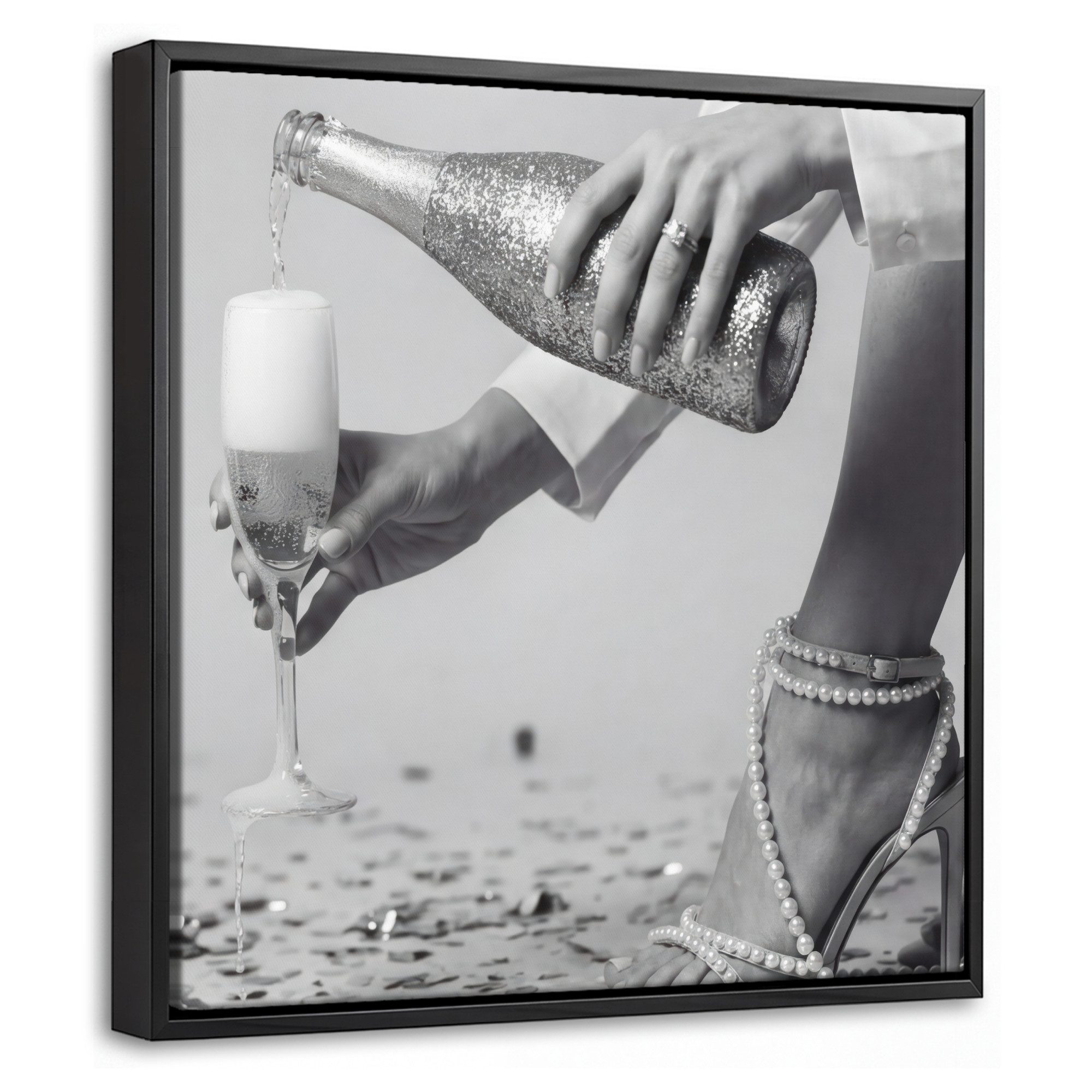OneMillionCanvasses® Leinwandbild mit Rahmen - Festlich - Champagner - Discokugel, Fotodruck (1 St), Leinwand Bilder Klein, Wand Dekoration Aesthetic 20x20cm