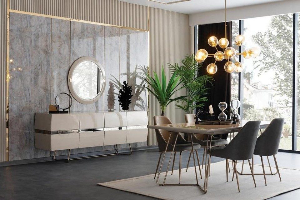 Xlmoebel Esszimmer-Set Essgruppe mit Esstisch, Stühlen, Sideboard und Spiegel, (7-St), Made in Europa