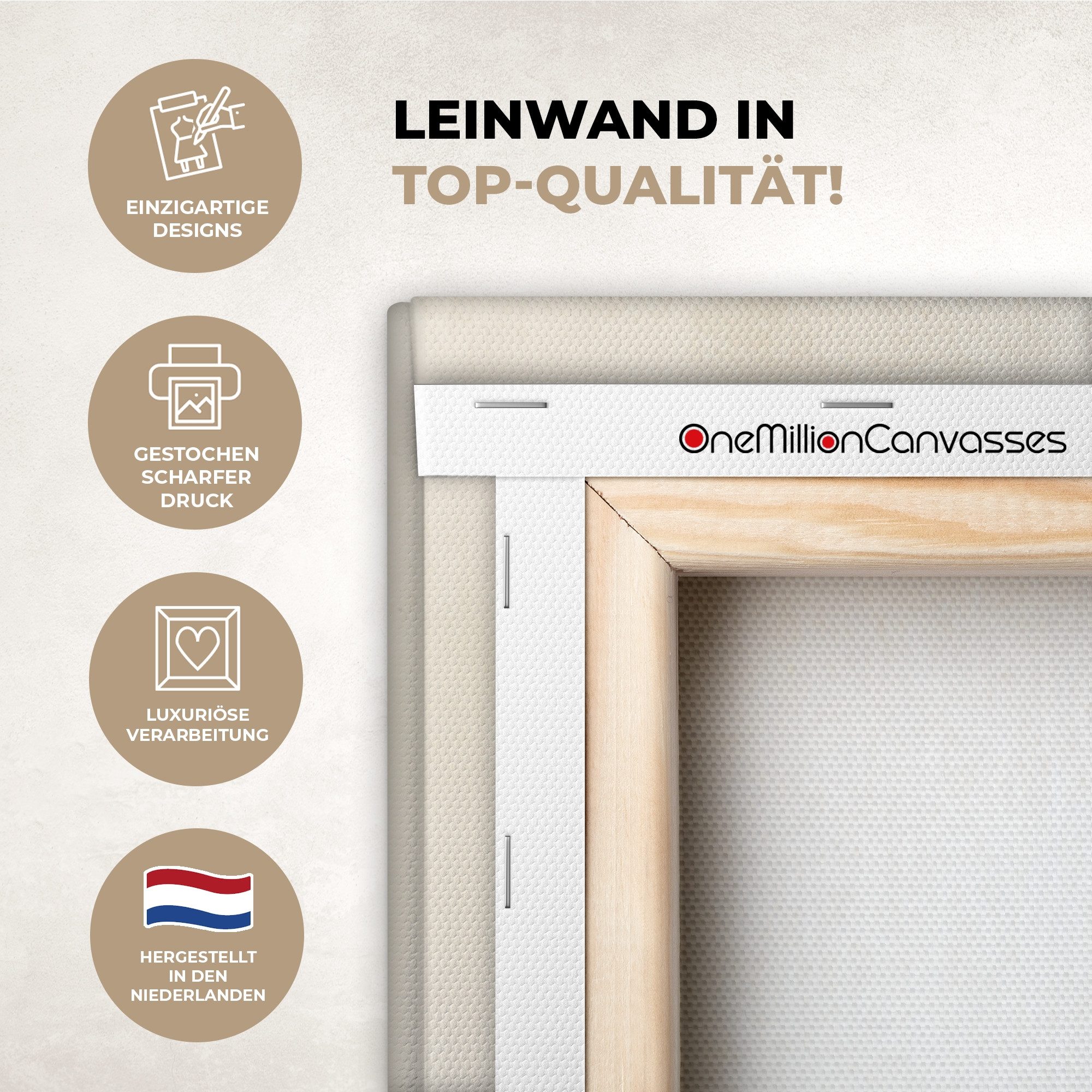 OneMillionCanvasses® Leinwandbild Japandi - Bambus - Beige, Fotodruck (1 St), Leinwände Wanddeko Wohnzimmer Schlafzimmer 60x40 cm