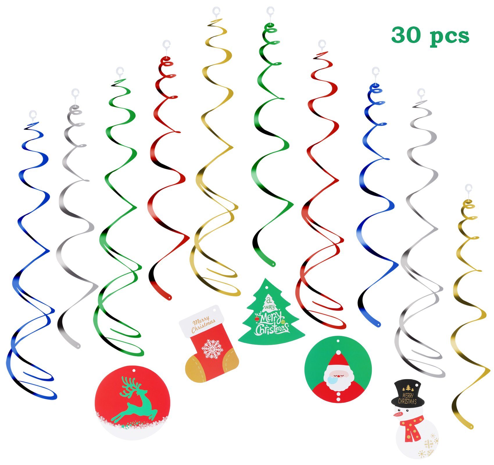 Spiral Stück für Weihnachten Party Wirbel Decke Fenster Homewit Hängendes (30-tlg), Glänzende Garten Christbaumschmuck Dekor Hängende Weihnachten 30 Zimmer Dekoration