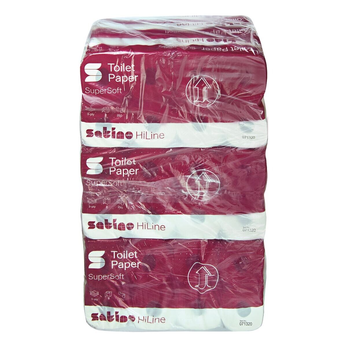 Satino Toilettenpapier HiLine (72-St), 3-lagig, 9x 8 Rollen, 250 Blatt/Rolle, mit Prägung