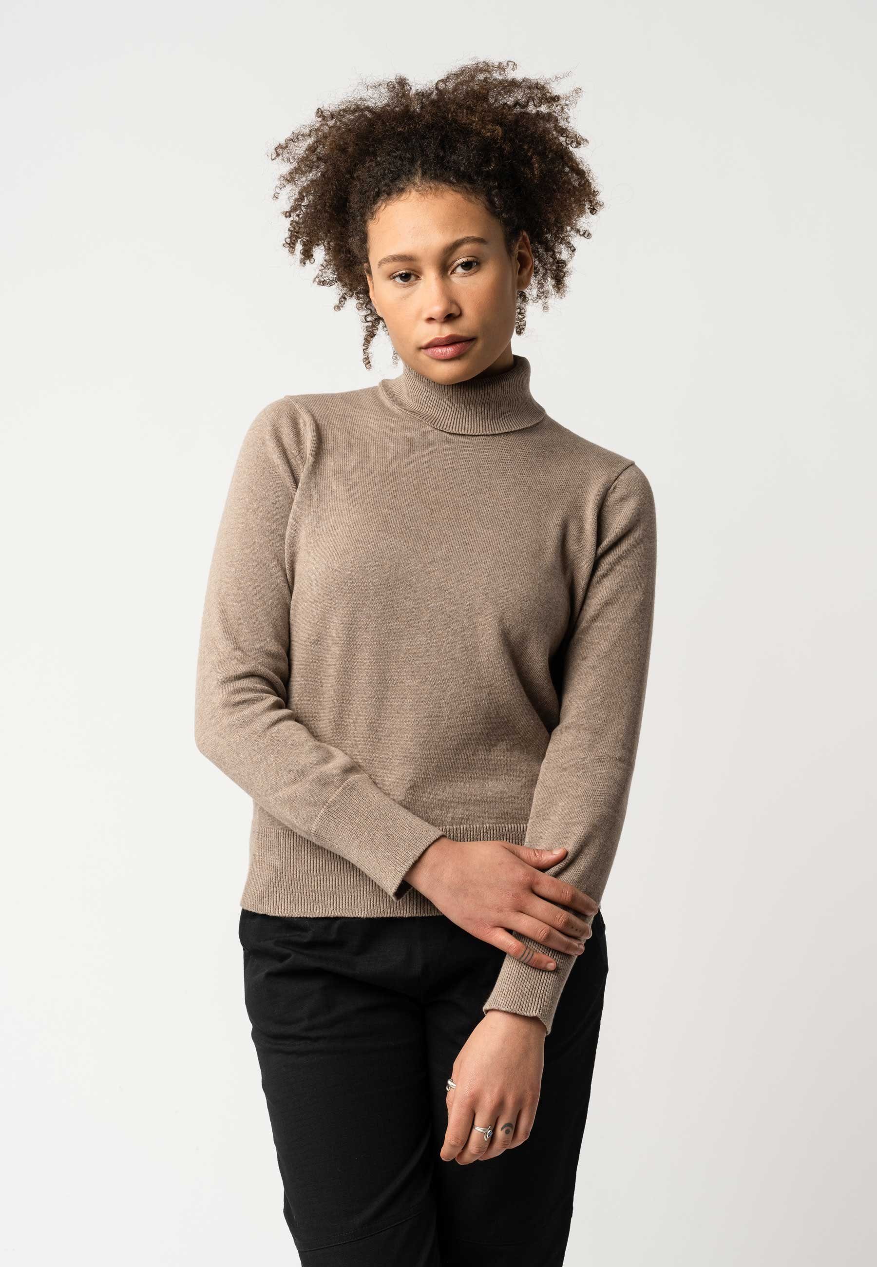 melange Rollkragenpullover hazel Feinstrick MELA Rippbündchen MAYURA Rollkragenpullover