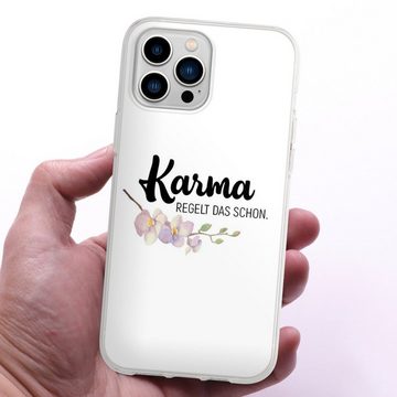 DeinDesign Handyhülle Karma regelt das schon, Apple iPhone 13 Pro Max Silikon Hülle Bumper Case Handy Schutzhülle