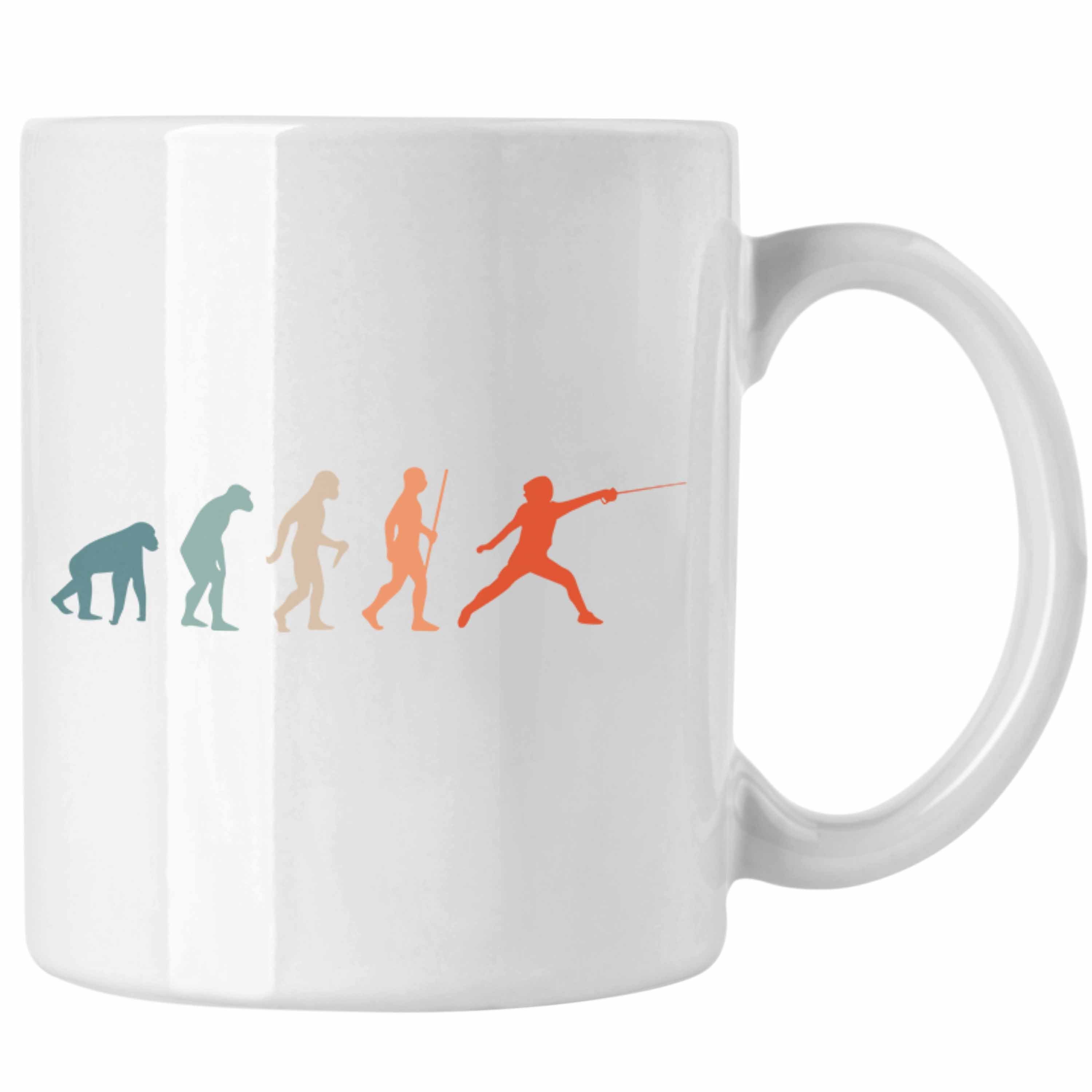 Trendation Tasse Lustige Fechten-Tasse Geschenk für Fechter Evolution Weiss