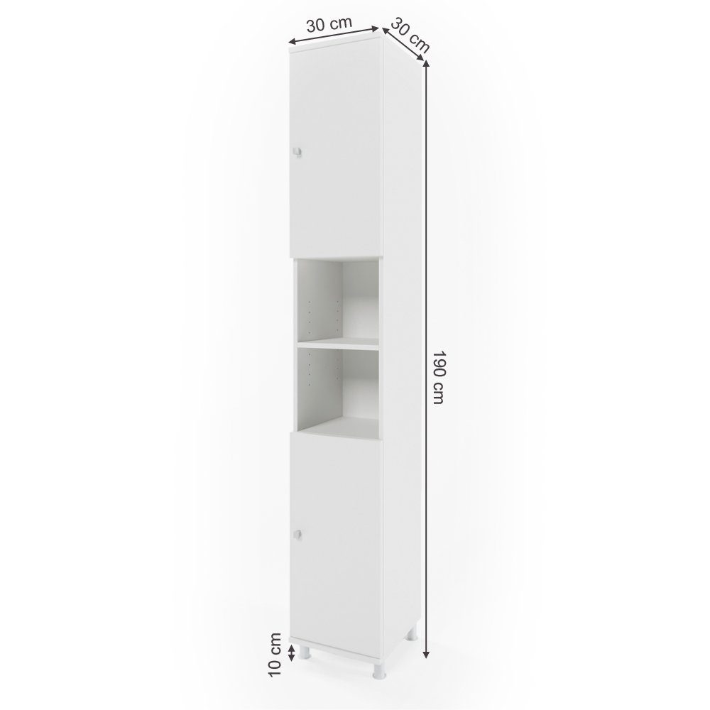 Vicco Hochschrank Fynn, Weiß, 30 x 190 cm (1-St)