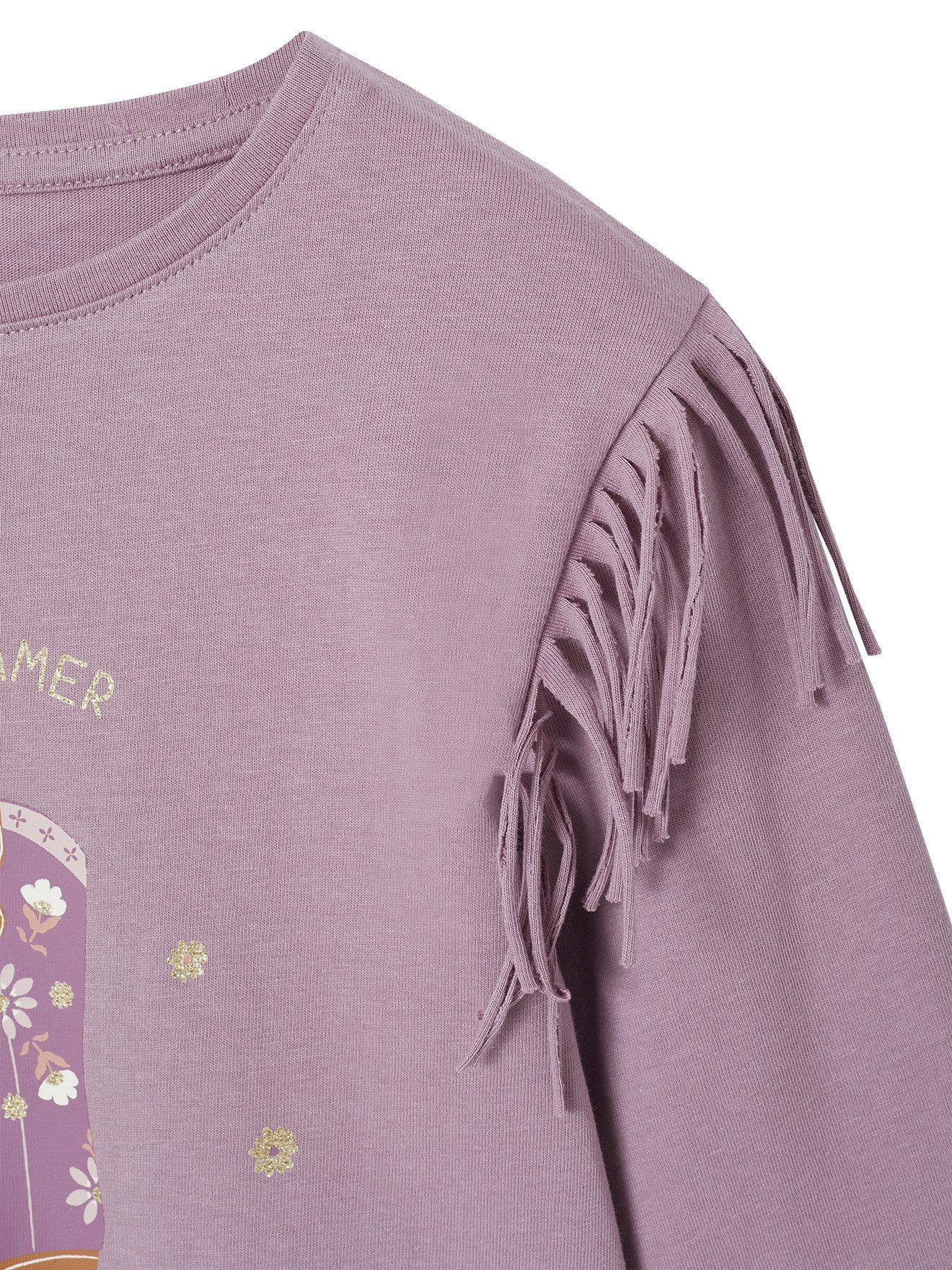vertbaudet Langarmshirt Mädchen Shirt mit Fransen und Cowboy-Boots-Motiv