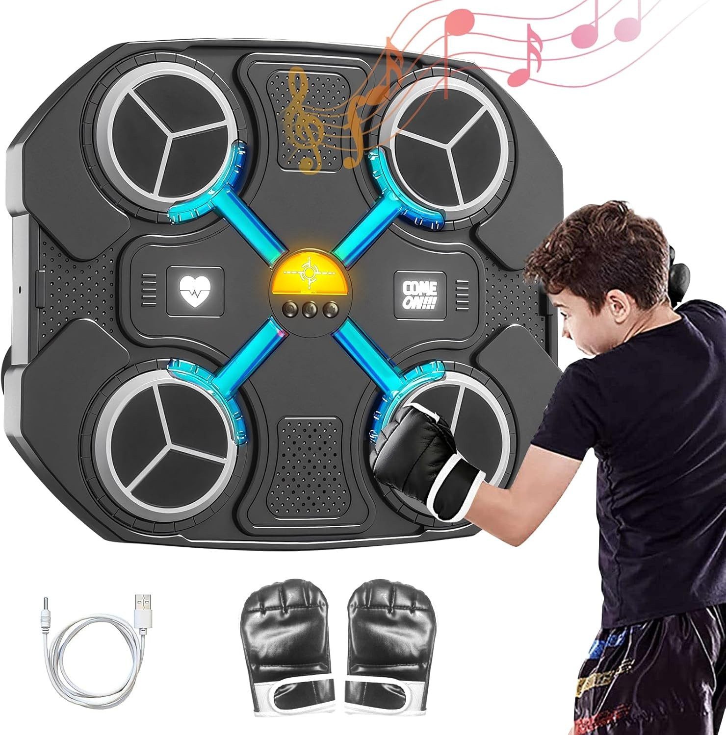 BlingBin Boxstation LED Musik Boxmaschine Wand Boxing Boxtrainingsgeräte (1er Set, 7-tlg., mit handschuhen), Boxen Training Geräte mit Boxhandschuhen für Kinder