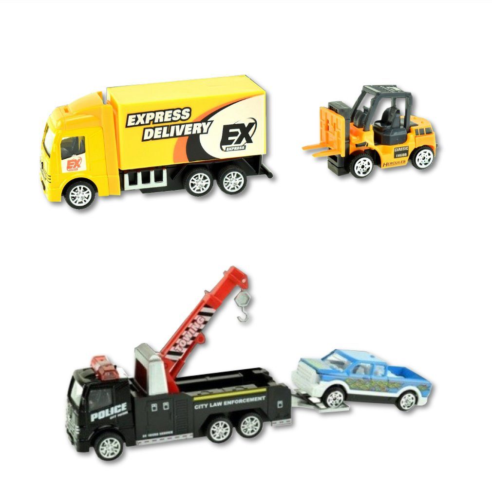 Toi-Toys Spielzeug-Krankenwagen Abschleppwagen mit Auto und LKW mit Gabelstapler aus Metal