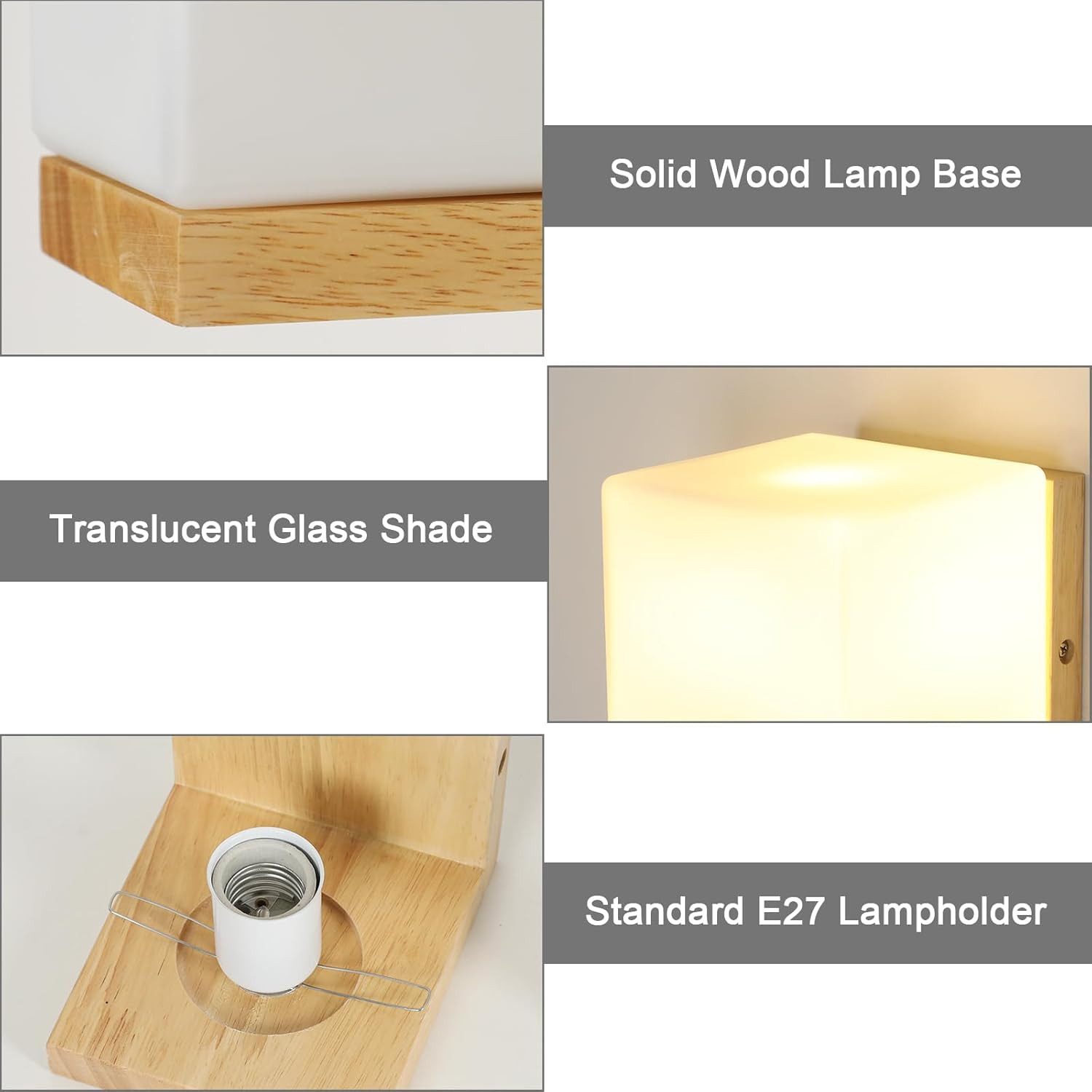 Riserva Wandleuchte E27 Wandleuchte aus Holz & Glas, 14cm für Wohnzimmer Schlafzimmer Flur, LED wechselbar – Bild 4 von 5