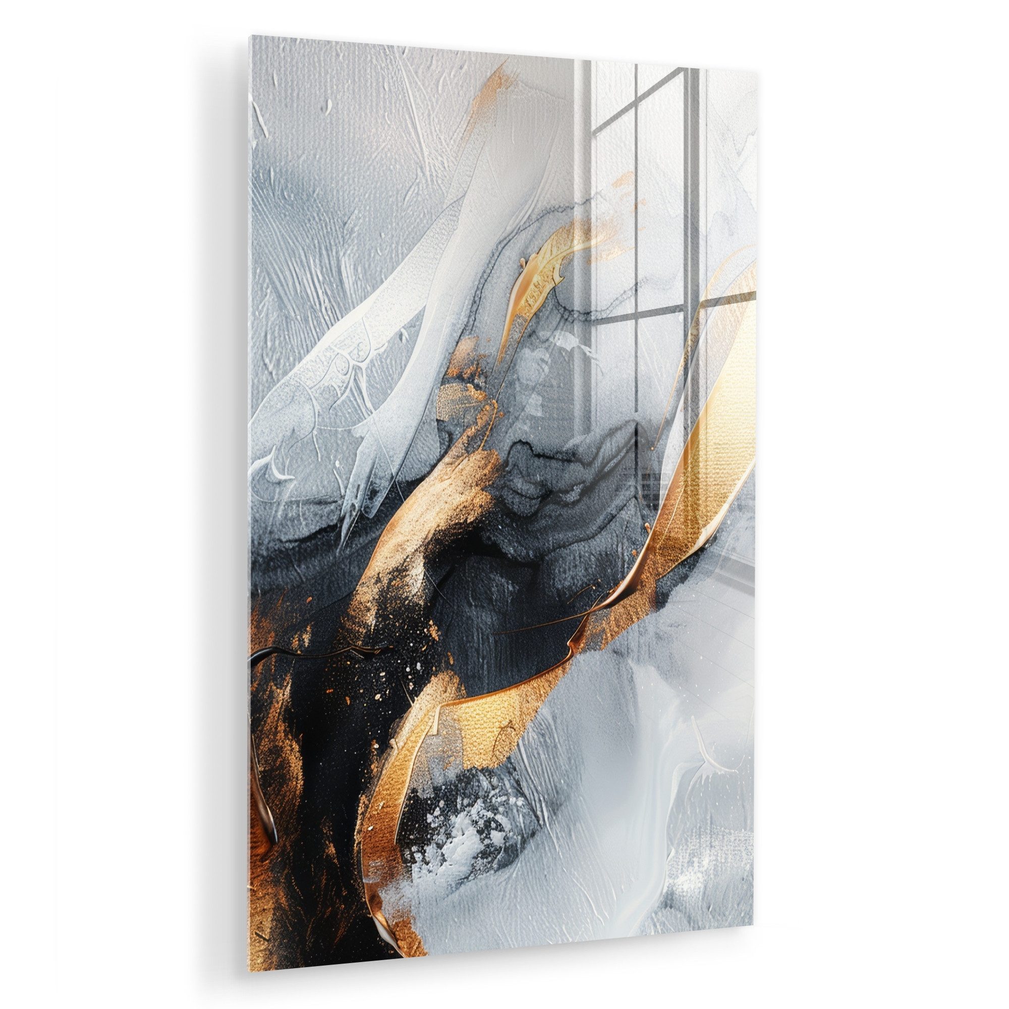 MuchoWow Acrylglasbild Abstrakt - Gold - Farbe - Ästhetik - Kunst, Inkl. Aufhängung, Dekorative Bild für Küche & Wohnzimmer auf Glas, 20x30 cm