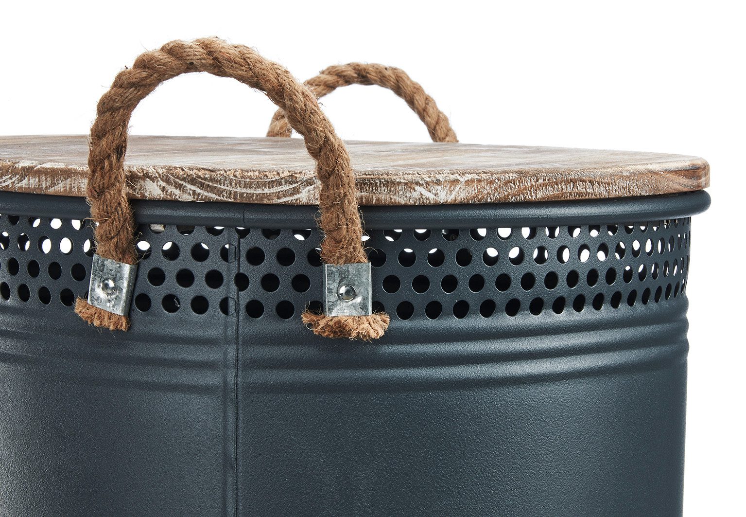 Kobolo Wäschekorb Aufbewahrungsbox LOFT ANTHRAZIT aus Metall und Holz (Stück, 1 St., mit Deckel und Griffen), Gr. L 40 x 52 cm