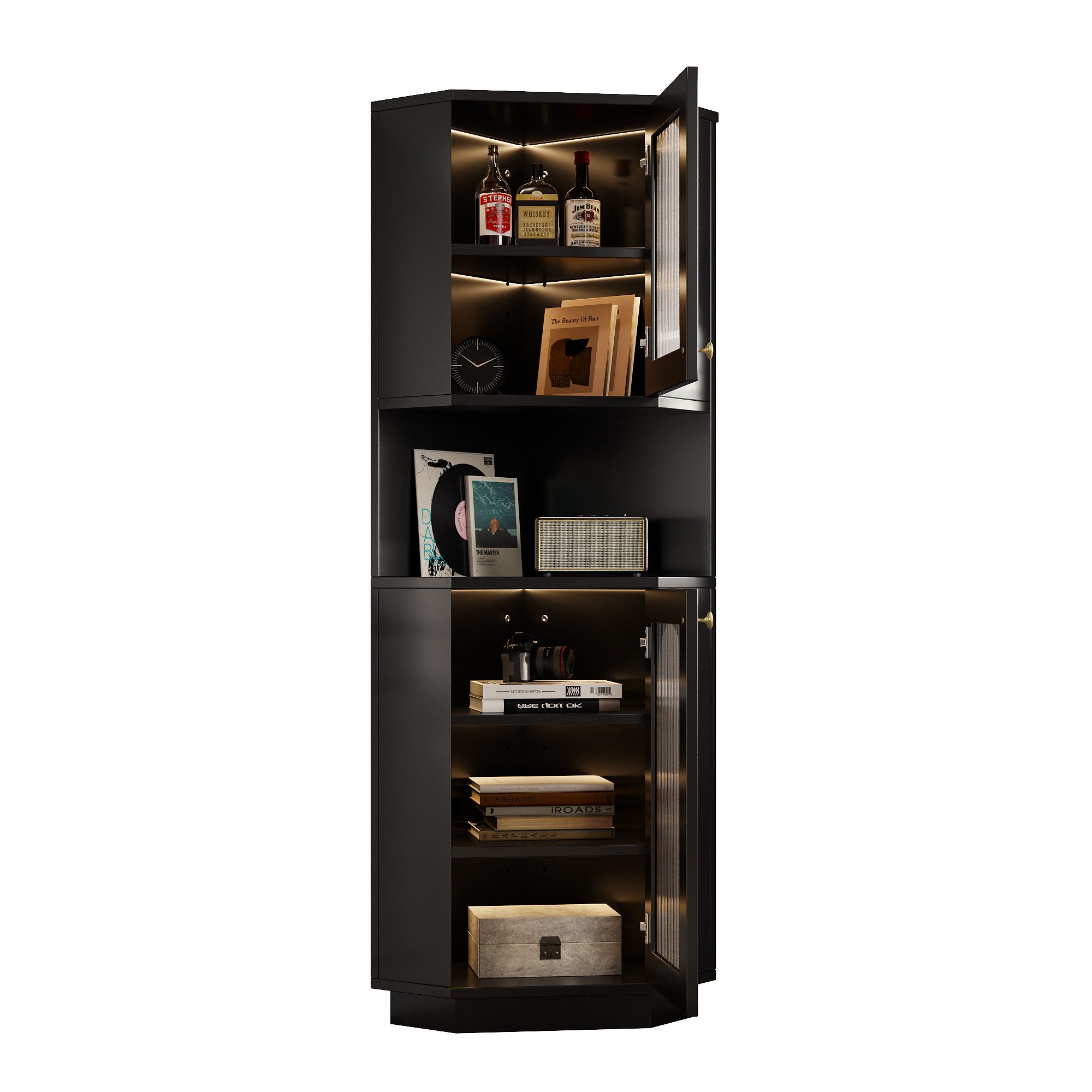 MODFU Highboard Badschrank mit Lichtleiste (Badschrank, günstig online kaufen