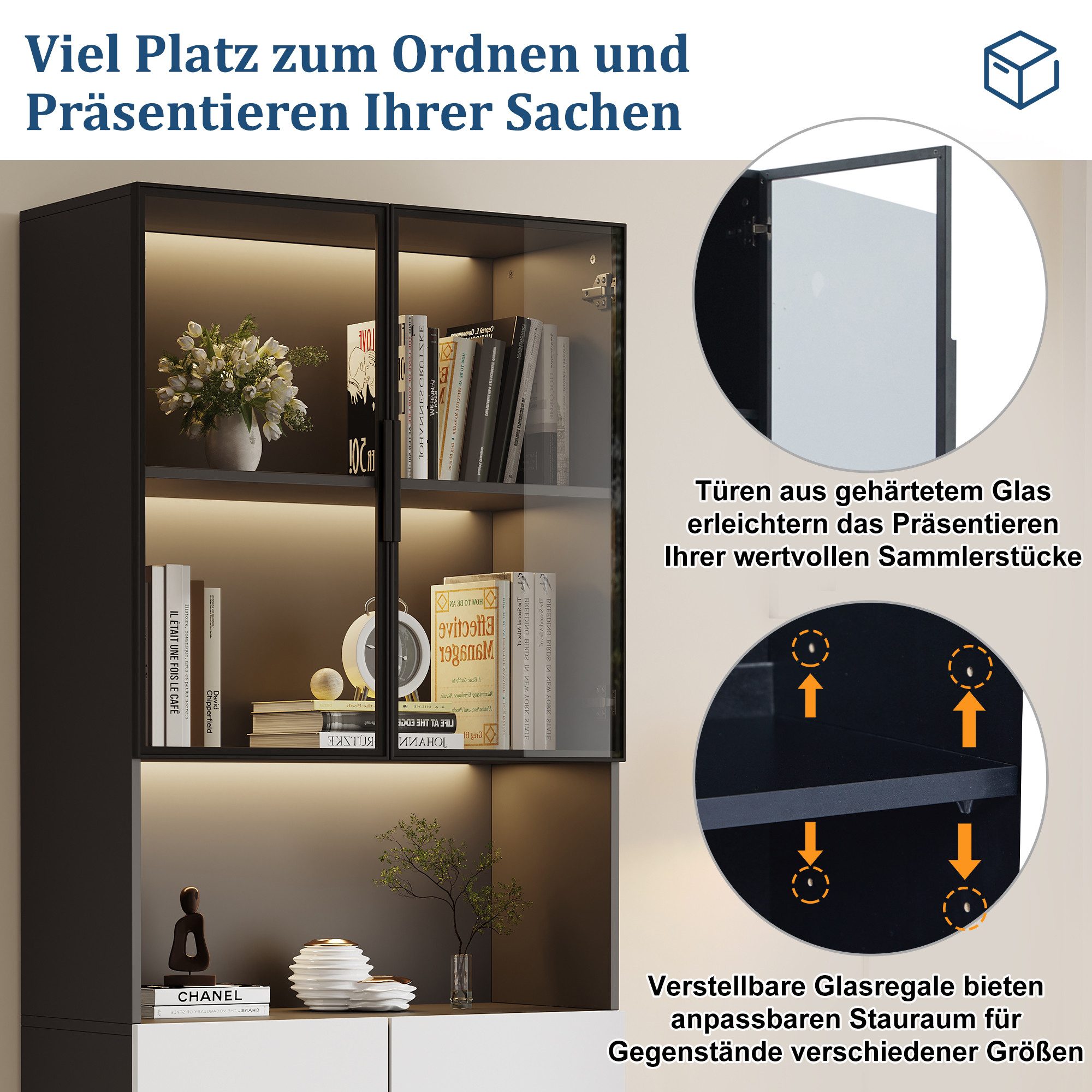 REDOM Vitrine Wohnzimmer Schrank Schaukasten (Bücherregal für Sammlerstücke günstig online kaufen