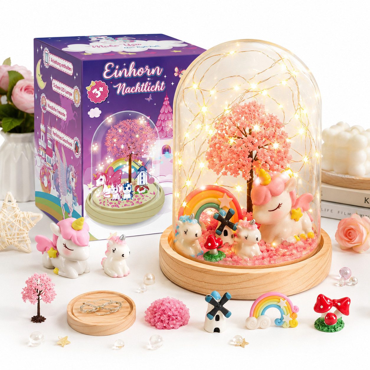 Wootoy Kreativset Einhorn Nachtlicht Bastelset Kinder DIY LED-Nachtlicht, (mit Bebilderte Schritt-für-Schritt-Anleitung, 1-tlg., verbindet kreatives Gestalten mit spielerischem Lernen), Geschenkidee für Kinder und Einhorn-Fans mit dekorativem Mehrwert