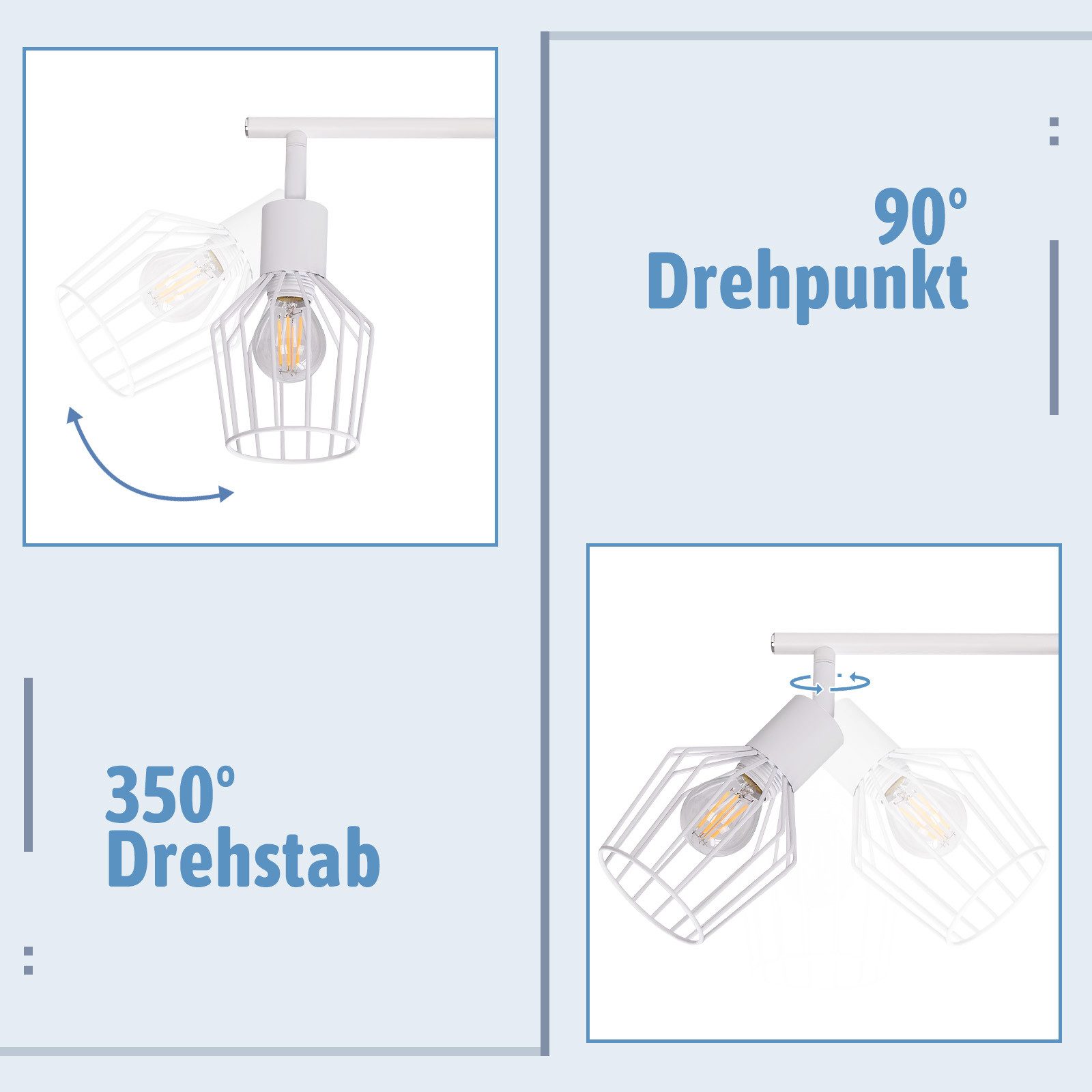 ZMH Deckenleuchte Wohnzimmer 3 Flammig Vintage E14 Deckenstrahler 90° Drehp günstig online kaufen