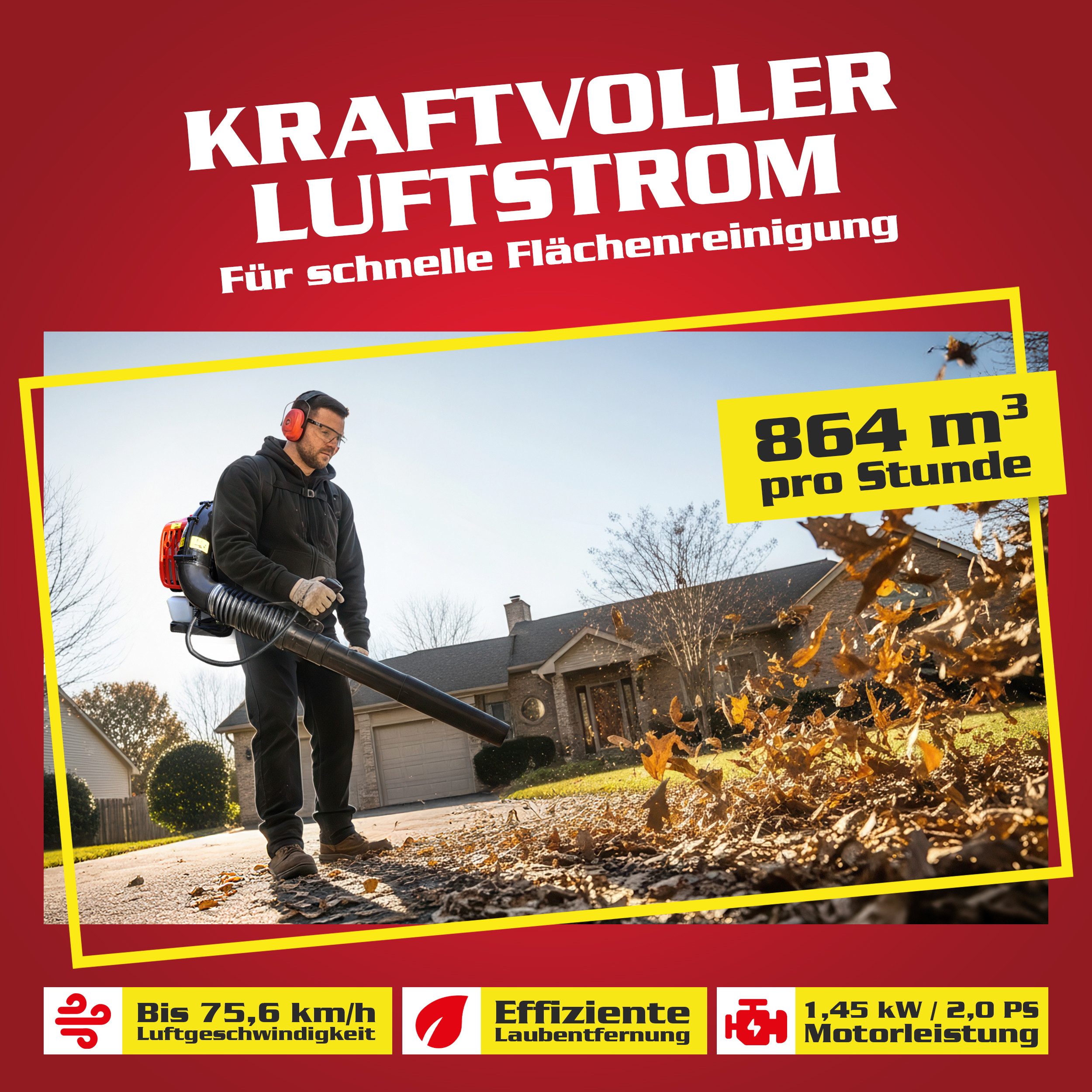 Hecht Benzin-Laubbläser 952 Rucksack Laubgebläse, 2 PS, 52 cm³, 864 m³/h günstig online kaufen