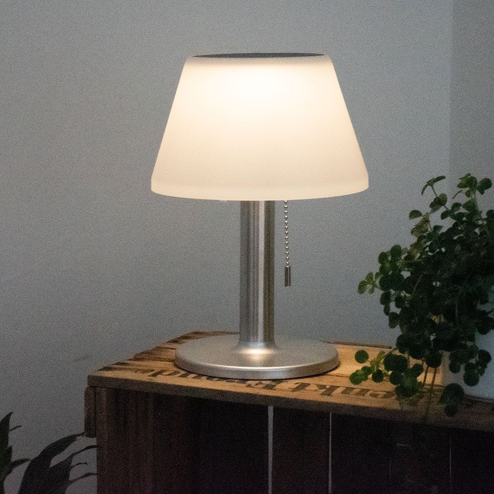 GLOBO LIGHTING LED Außen-Tischleuchte, LED-Leuchtmittel fest verbaut, Warmweiß, Solarleuchte Tischlampe Außenleuchte LED Zugschalter silber weiß