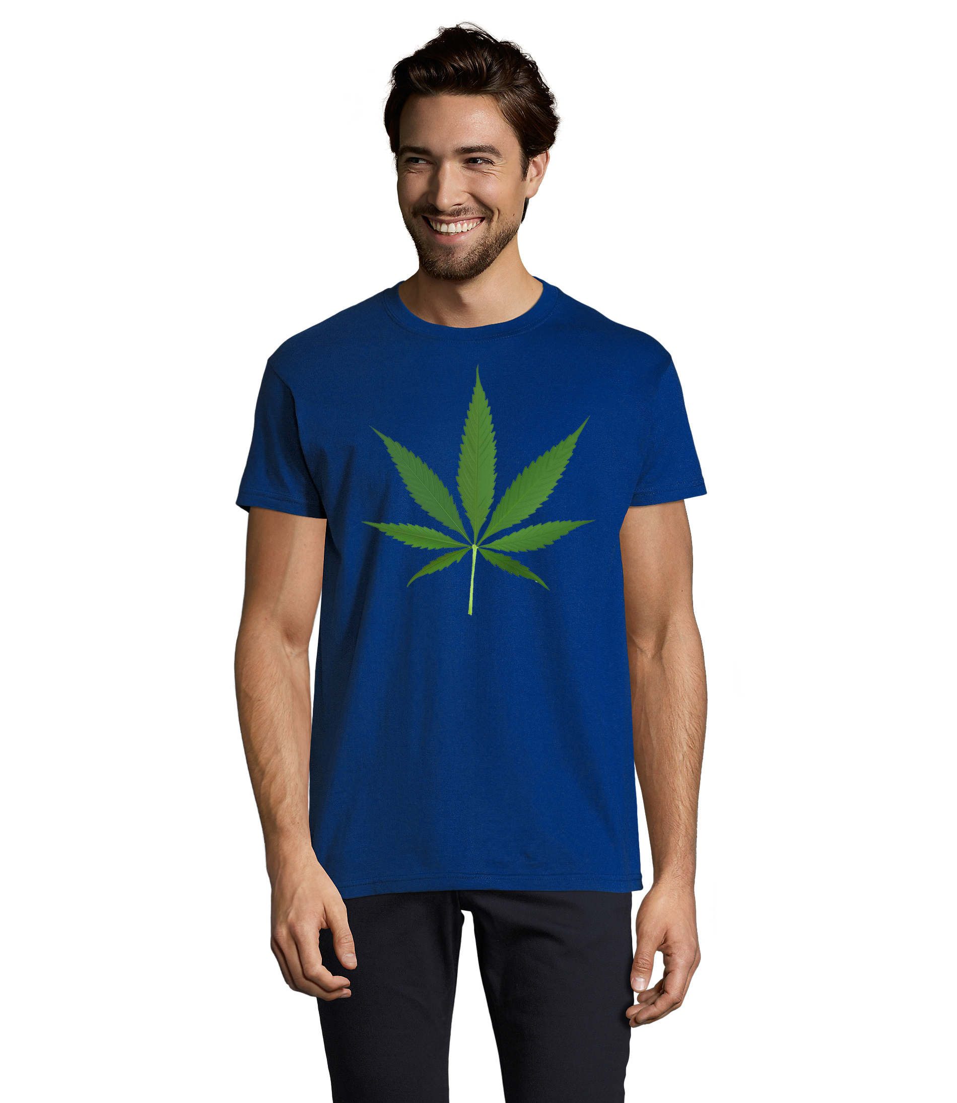 T-Shirt Cannabis H Tee Herren T Shirt Hanfblatt Motiv Print Rundhals Mode