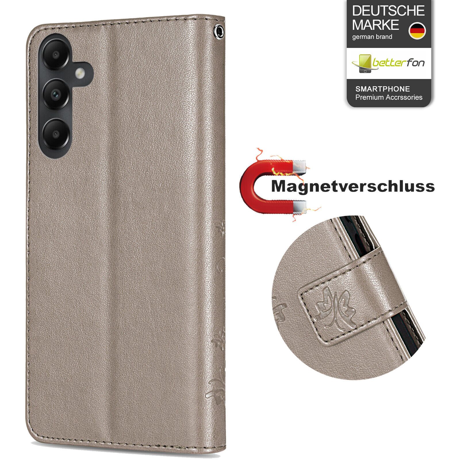 betterfon Handyhülle Handytasche für Samsung Galaxy A05s Klapphülle, Bookstyle-Hülle: Magnetverschluss 3 Kartenfächer & Standfunktion