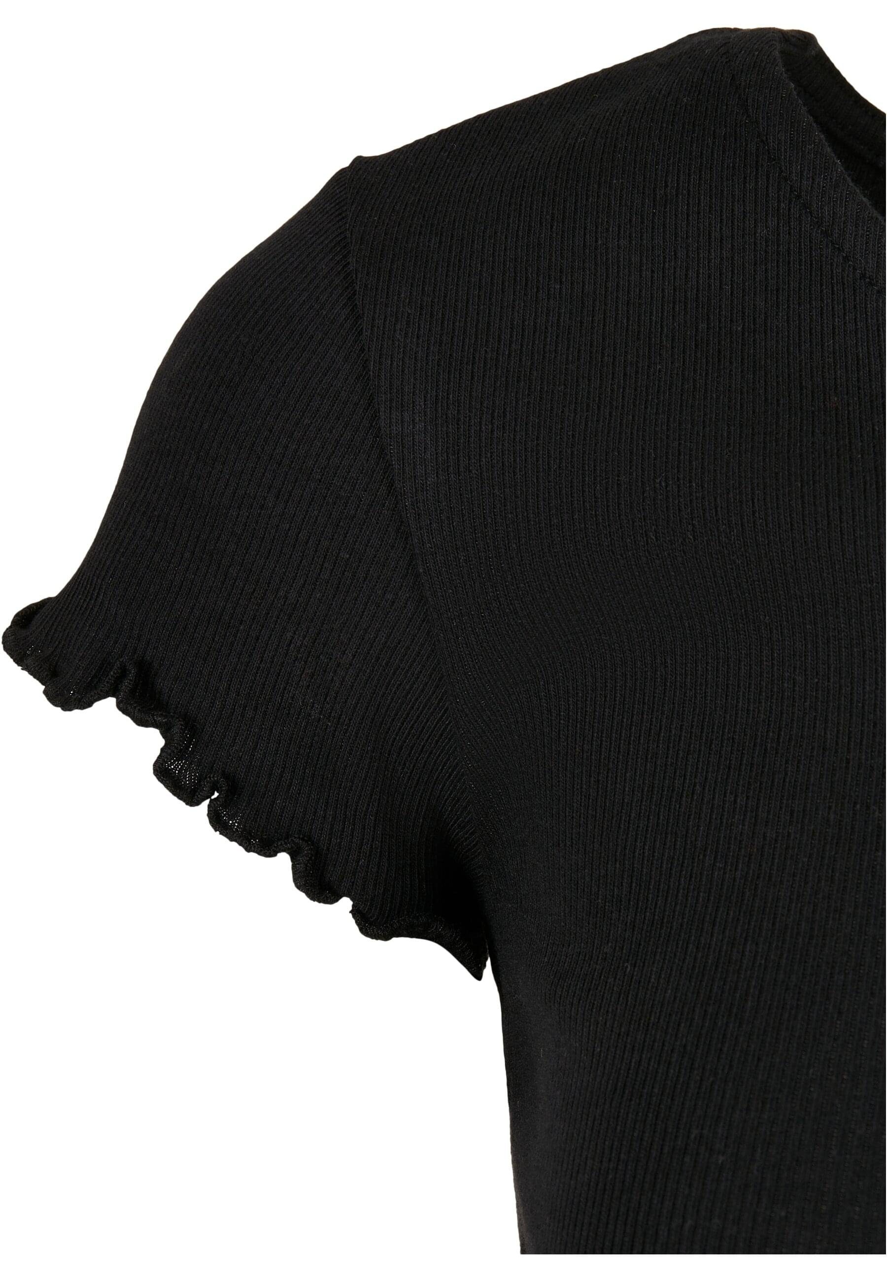 URBAN CLASSICS Shirtjacke Button Up Cropped black Tee Rib (1-tlg) Damen Ladies
