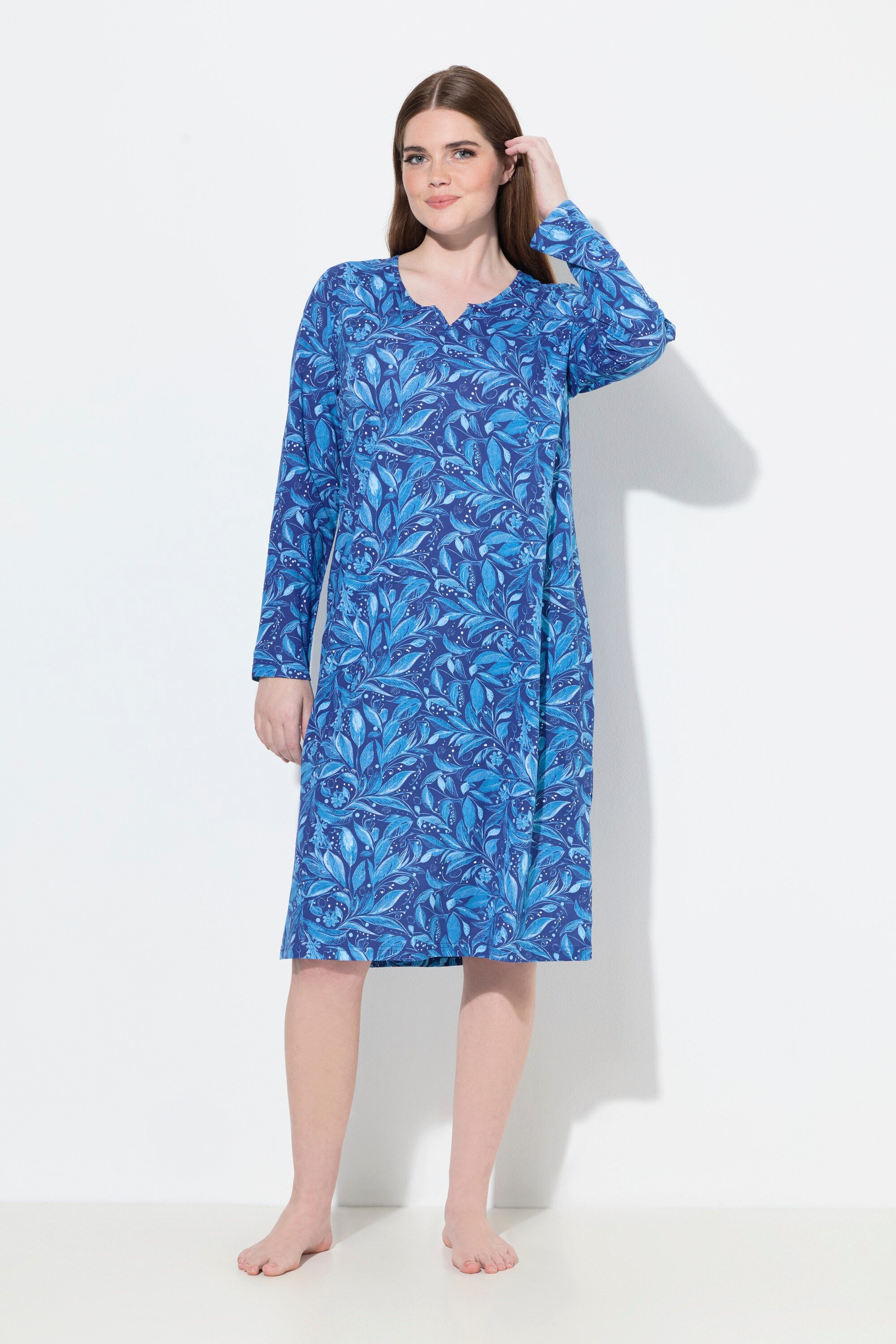 Ulla Popken Nachthemd Nachthemd Tunika-Ausschnitt Langarm Biobaumwolle günstig online kaufen