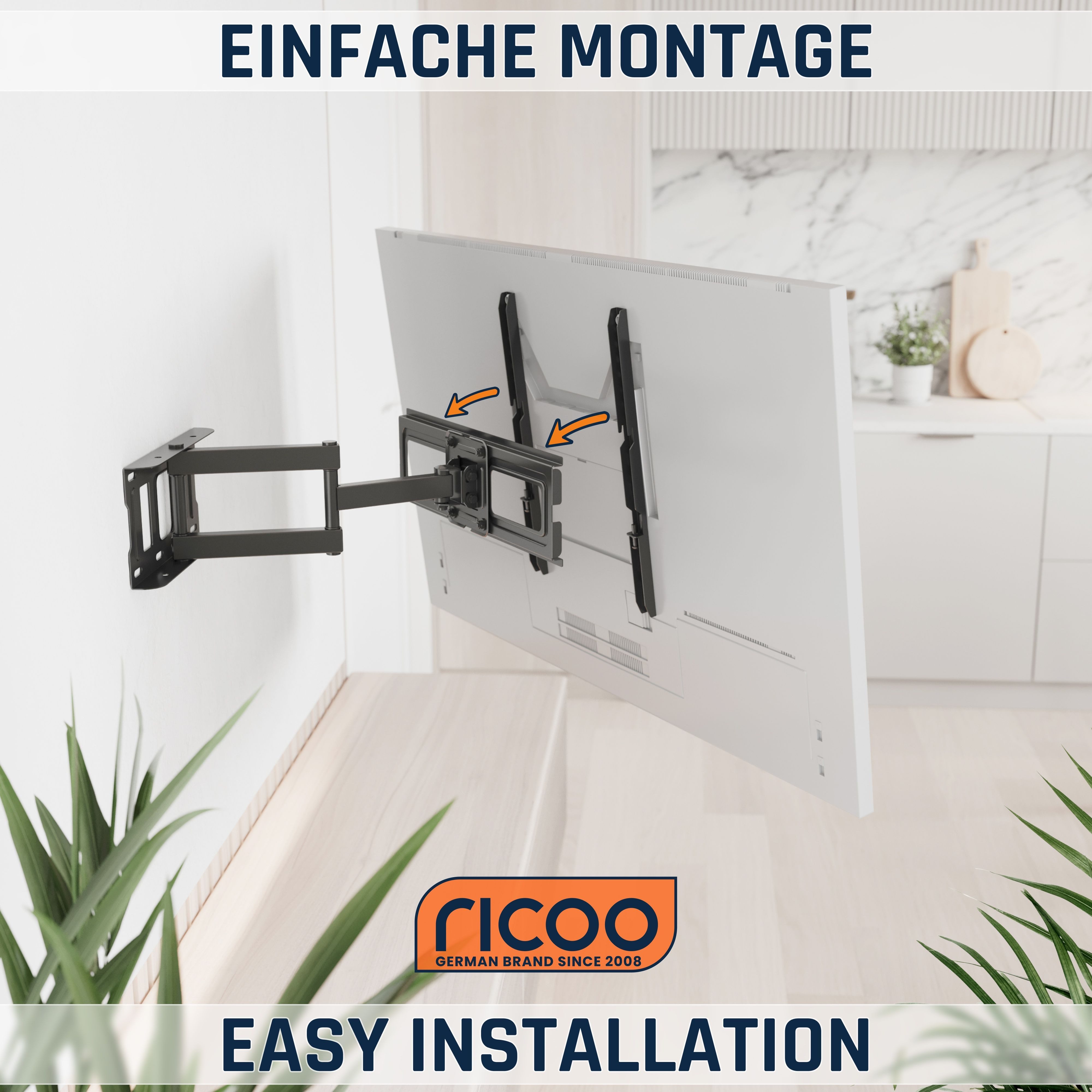 RICOO TV-Wandhalterung TV Wandhalter schwenkbar neigbar ausziehbar S5144, (bis 55 Zoll, VESA 200x200 bis 400x400, 1-tlg., 50 Kg Tragkraft, 76-140cm (30"-55) Bildschirm-Diagonale, bis 180° schwenkbar, +12/-3° neigbar ausziehbar Fernseher Halter)