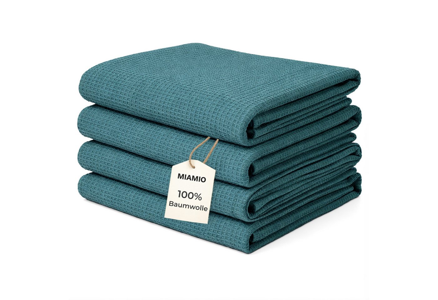MiaMio Geschirrtuch Geschirrtücher Baumwolle 4er Set 65x47 cm Waffelstruktur Dunkelgrün, (Set, 4-tlg), Waffelstruktur, 65 x 47 cm