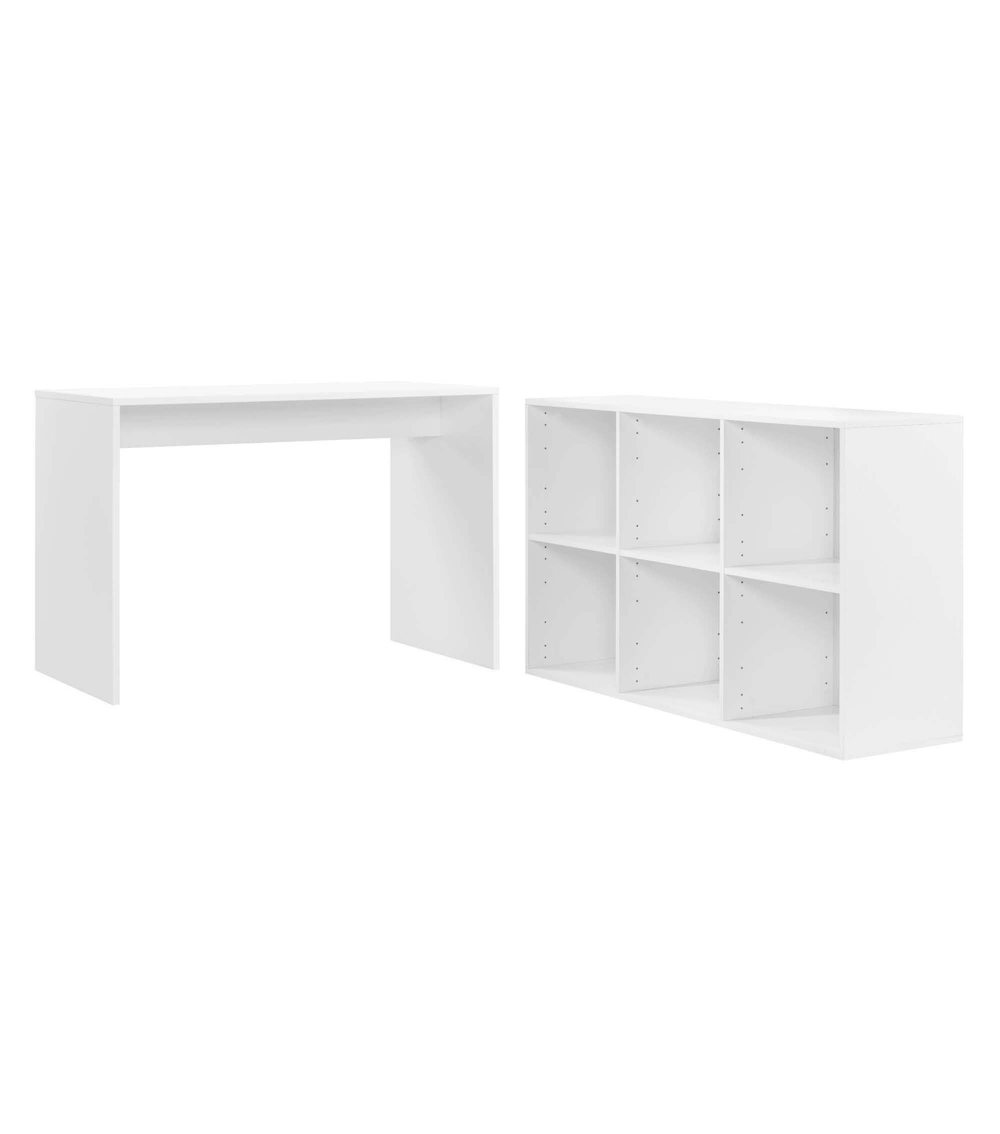 mokebo Schreibtisch Die Produktiven (mit 6 offenen Fächern), PC Tisch klein in Weiß, auch als Arbeitstisch mit Stauraum